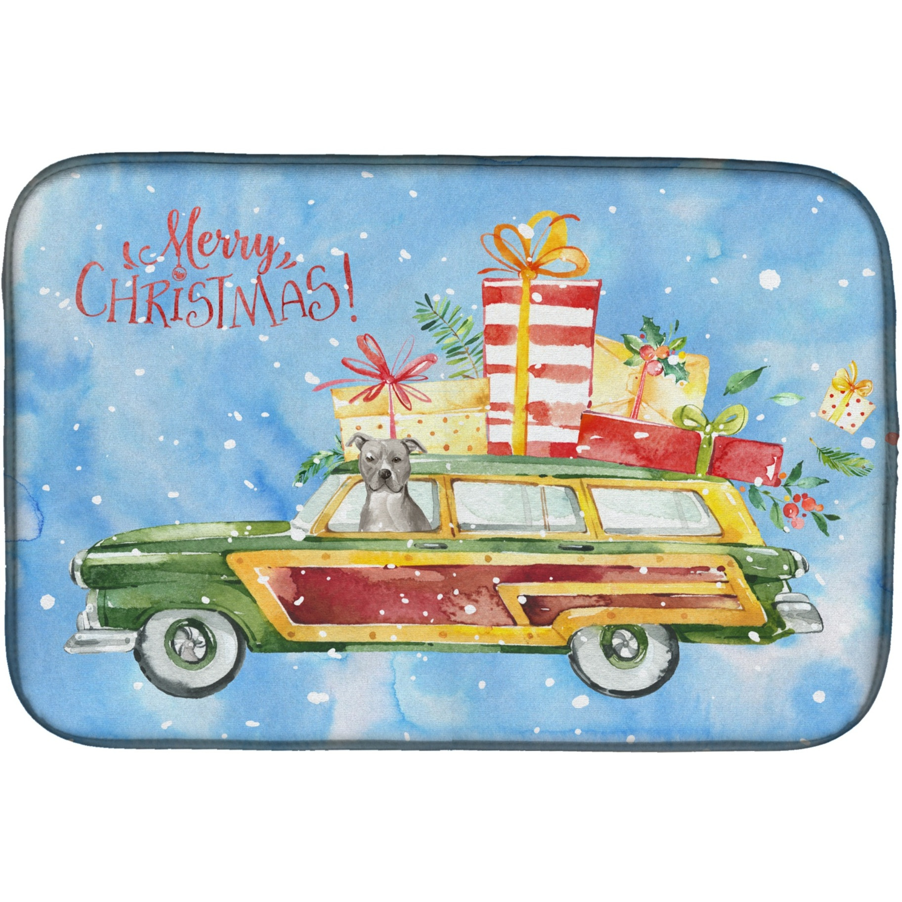 &quotCaroline's Treasures CK2432DDM Christmas Staffordshire Bull Terrier dish-drying-mats, 14x21, Multicolor"
