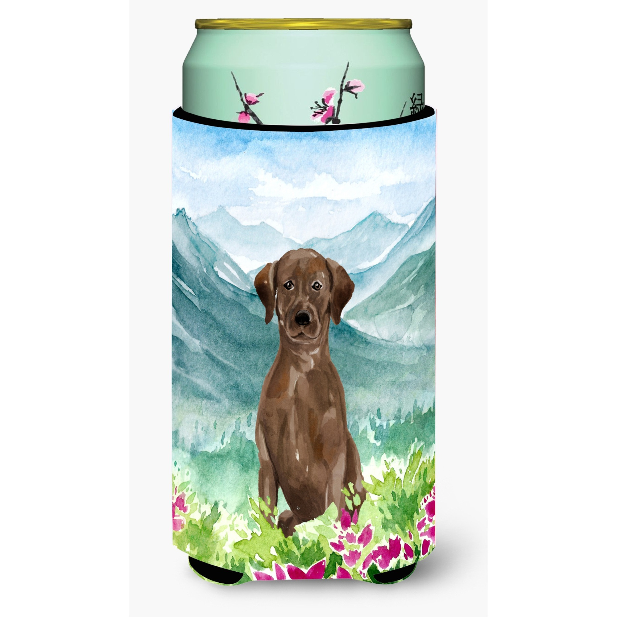&quotCaroline's Treasures CK1986TBC Mountian Flowers Chocolate Lab Tall Boy Hugger cold-beverage-koozies, Multicolor"