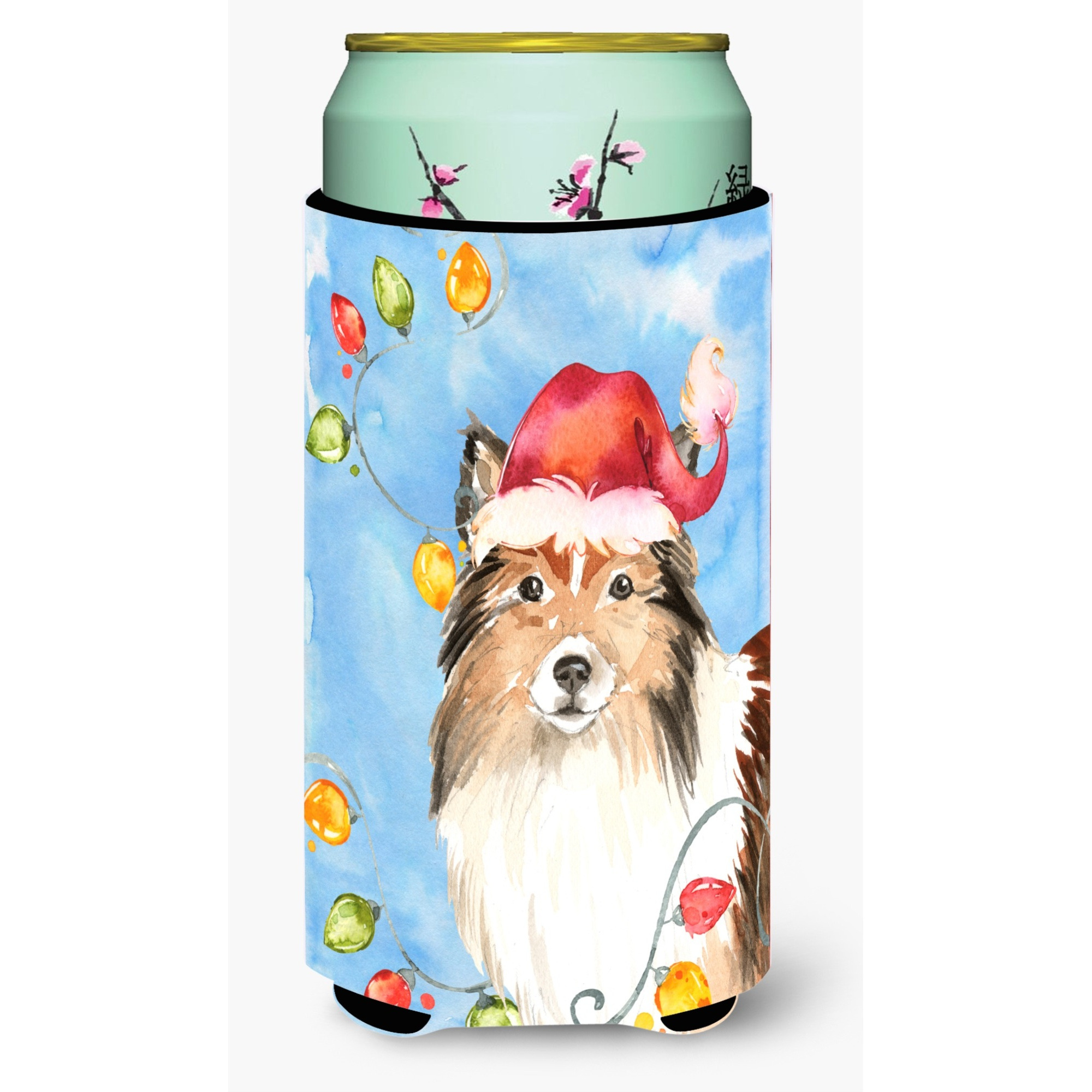 &quotCaroline's Treasures CK2492TBC Christmas Lights Sheltie Tall Boy Hugger cold-beverage-koozies, Multicolor"