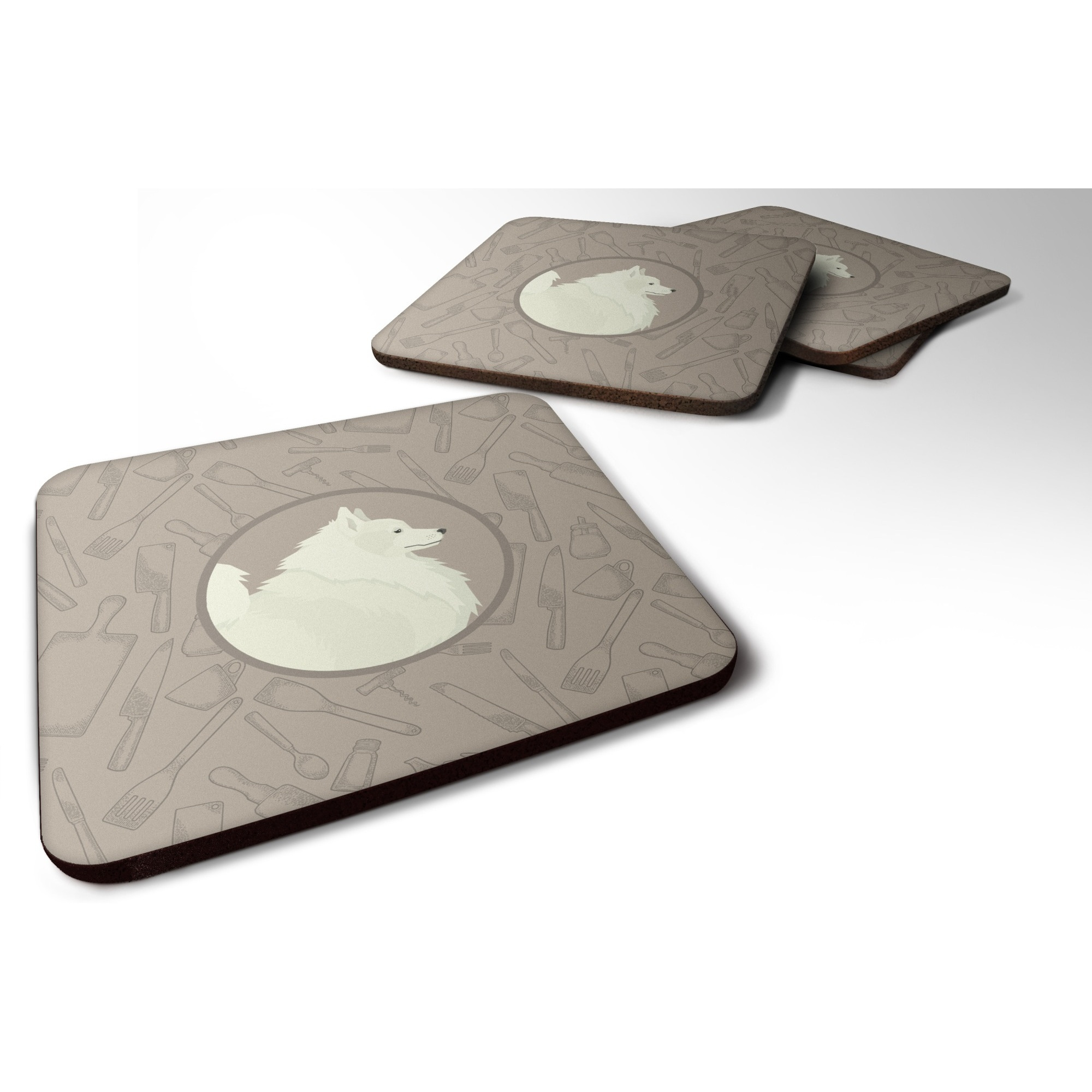 &quotCaroline's Treasures CK2212FC Spitz in The Kitchen Foam Set of 4 coasters, Multicolor"