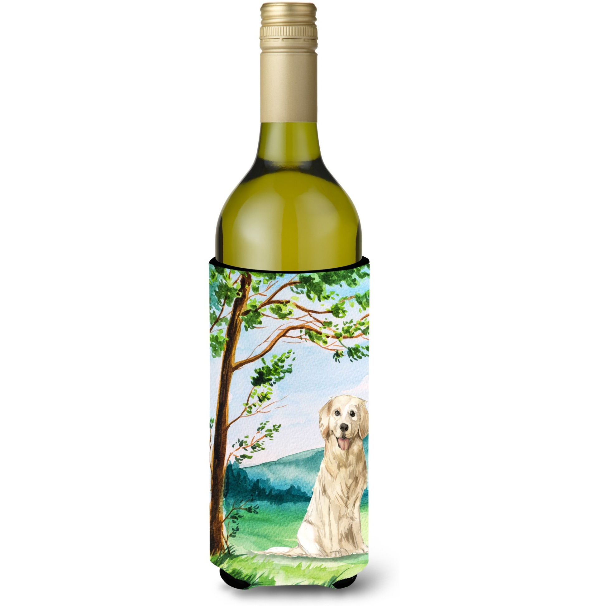 &quotCaroline's Treasures CK2572LITERK Under The Tree Golden Retriever Wine Bottle Hugger cold-beverage-koozies, 750 ml, Multicolor"