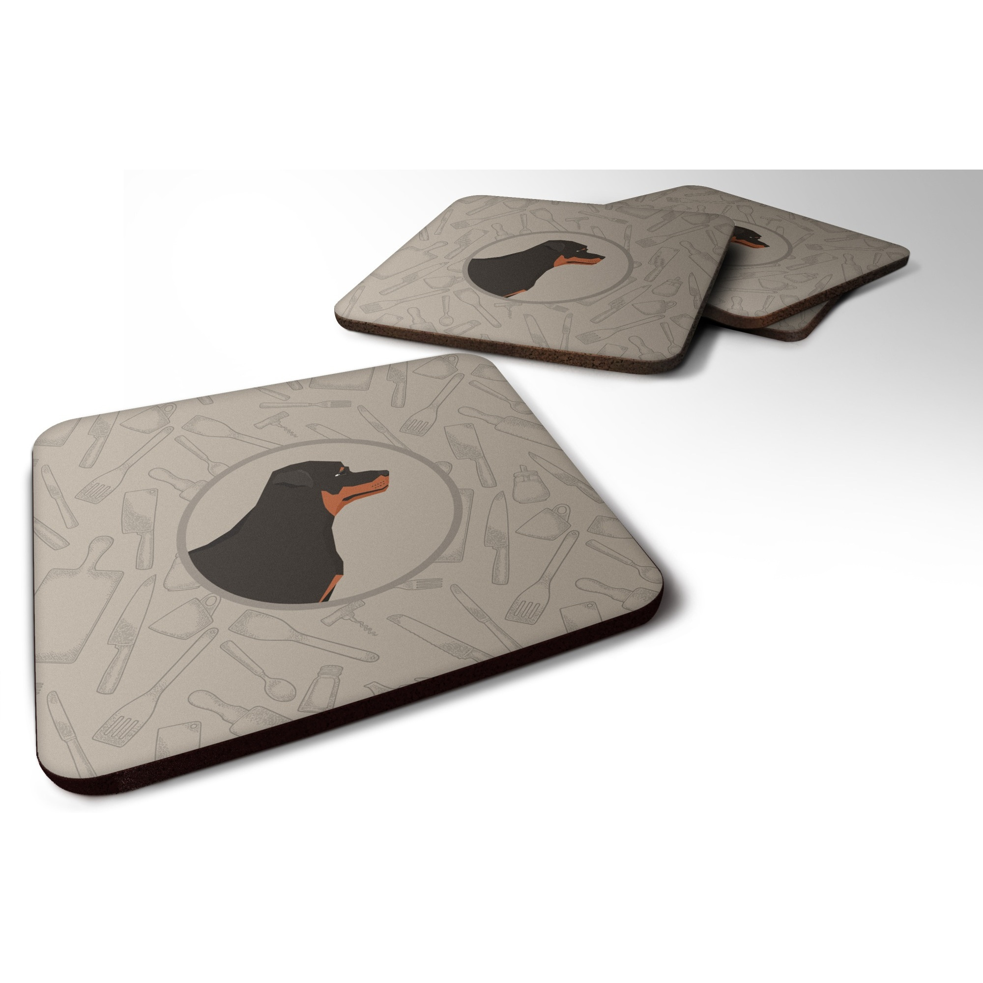 &quotCaroline's Treasures CK2205FC Rottweiler in The Kitchen Foam Set of 4 coasters, Multicolor"