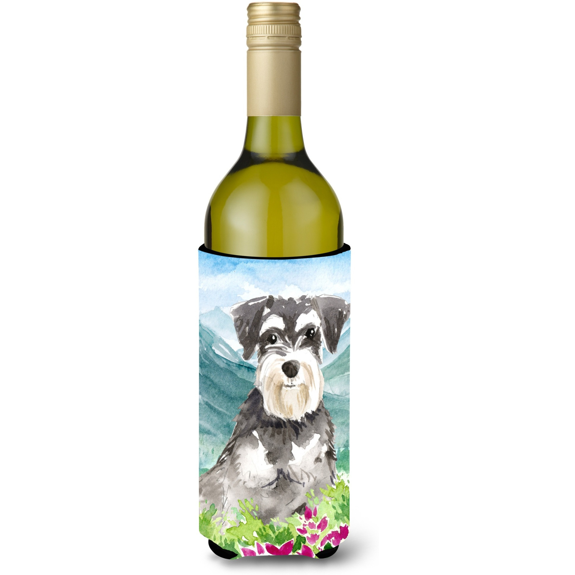 &quotCaroline's Treasures CK2528LITERK Mountain Flowers Schnauzer 2 Wine Bottle Hugger cold-beverage-koozies, 750 ml, Multicolor"