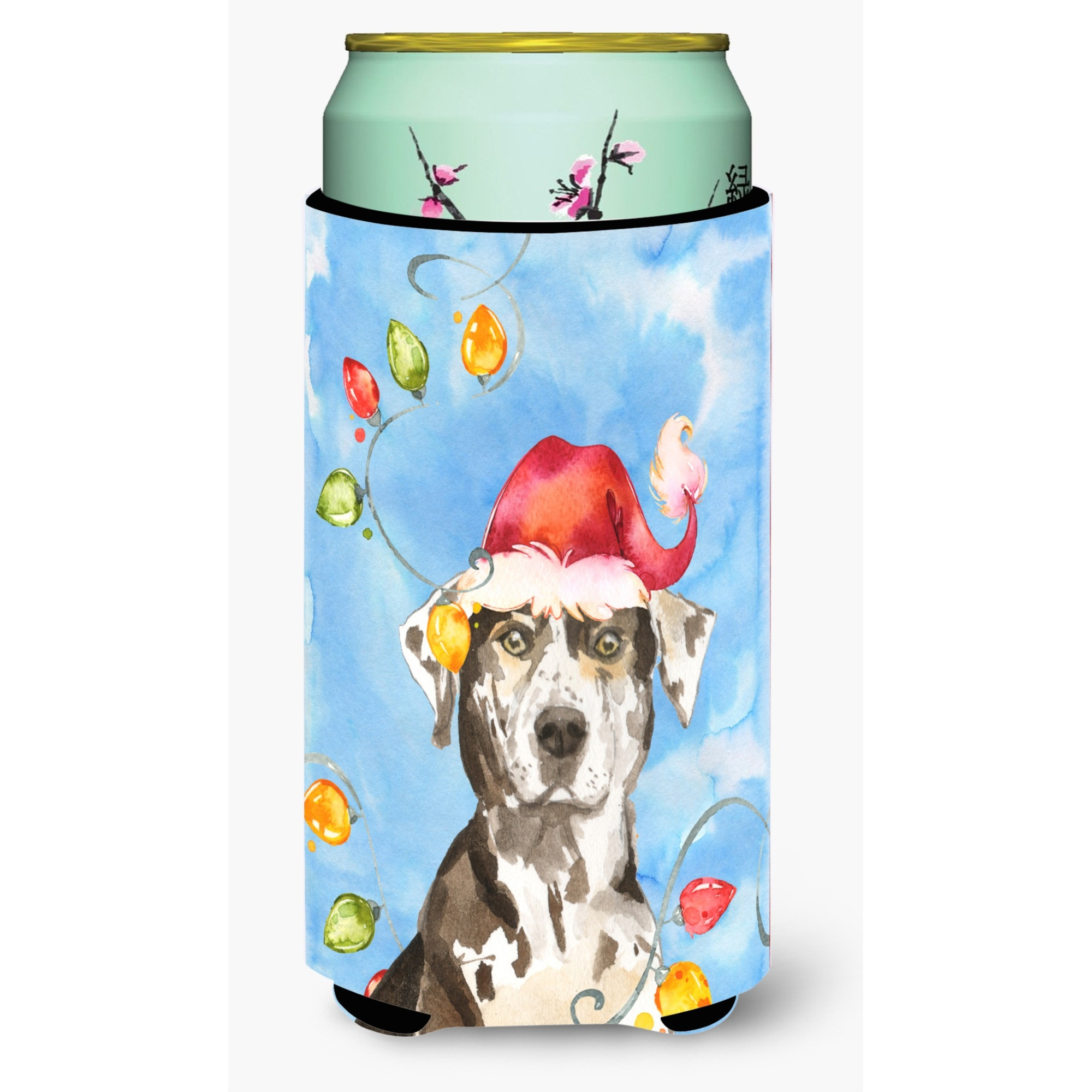&quotCaroline's Treasures CK2475TBC Christmas Lights Catahoula Leopard Dog Tall Boy Hugger cold-beverage-koozies, Multicolor"