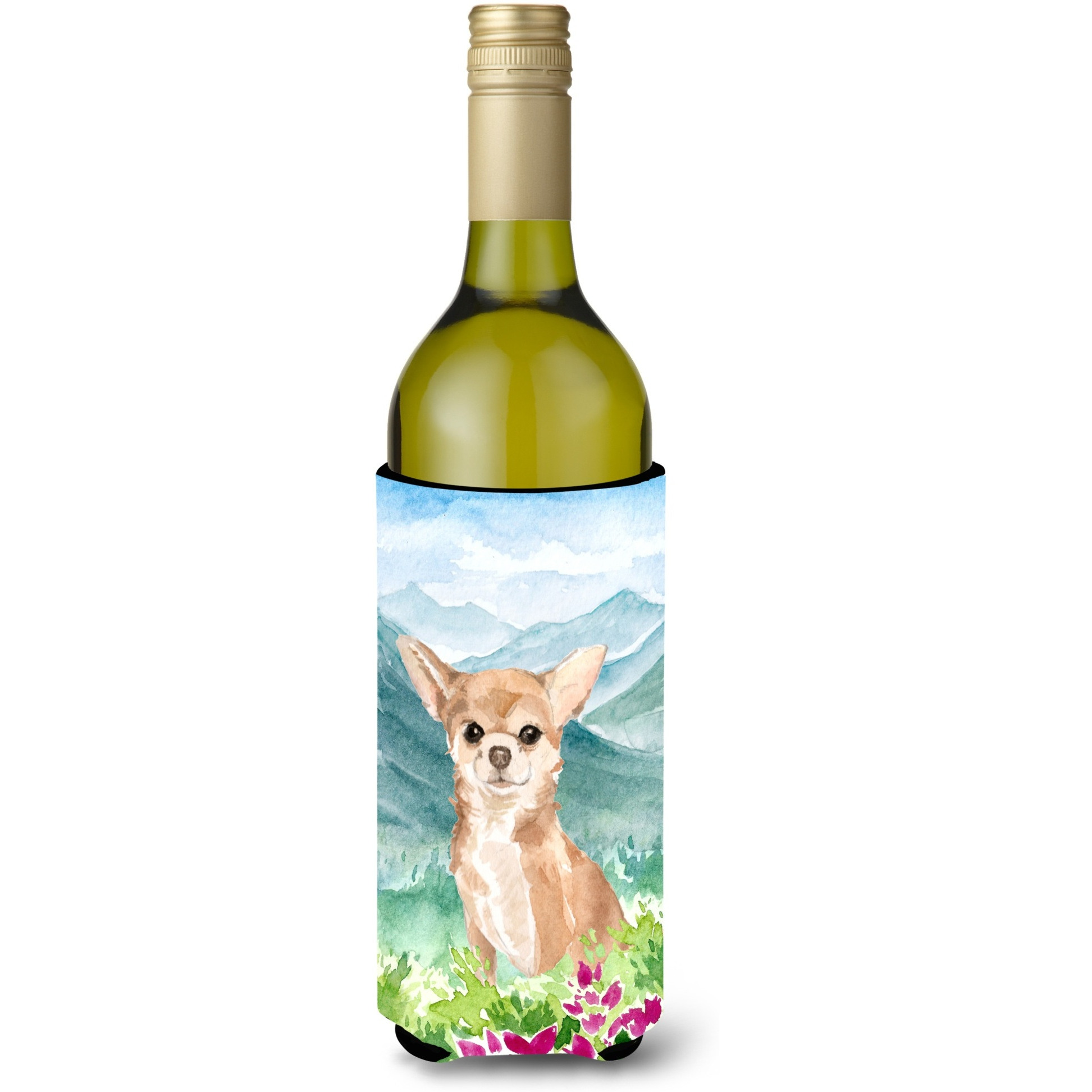 &quotCaroline's Treasures CK1983LITERK Mountian Flowers Chihuahua Wine Bottle Hugger cold-beverage-koozies, 750 ml, Multicolor"