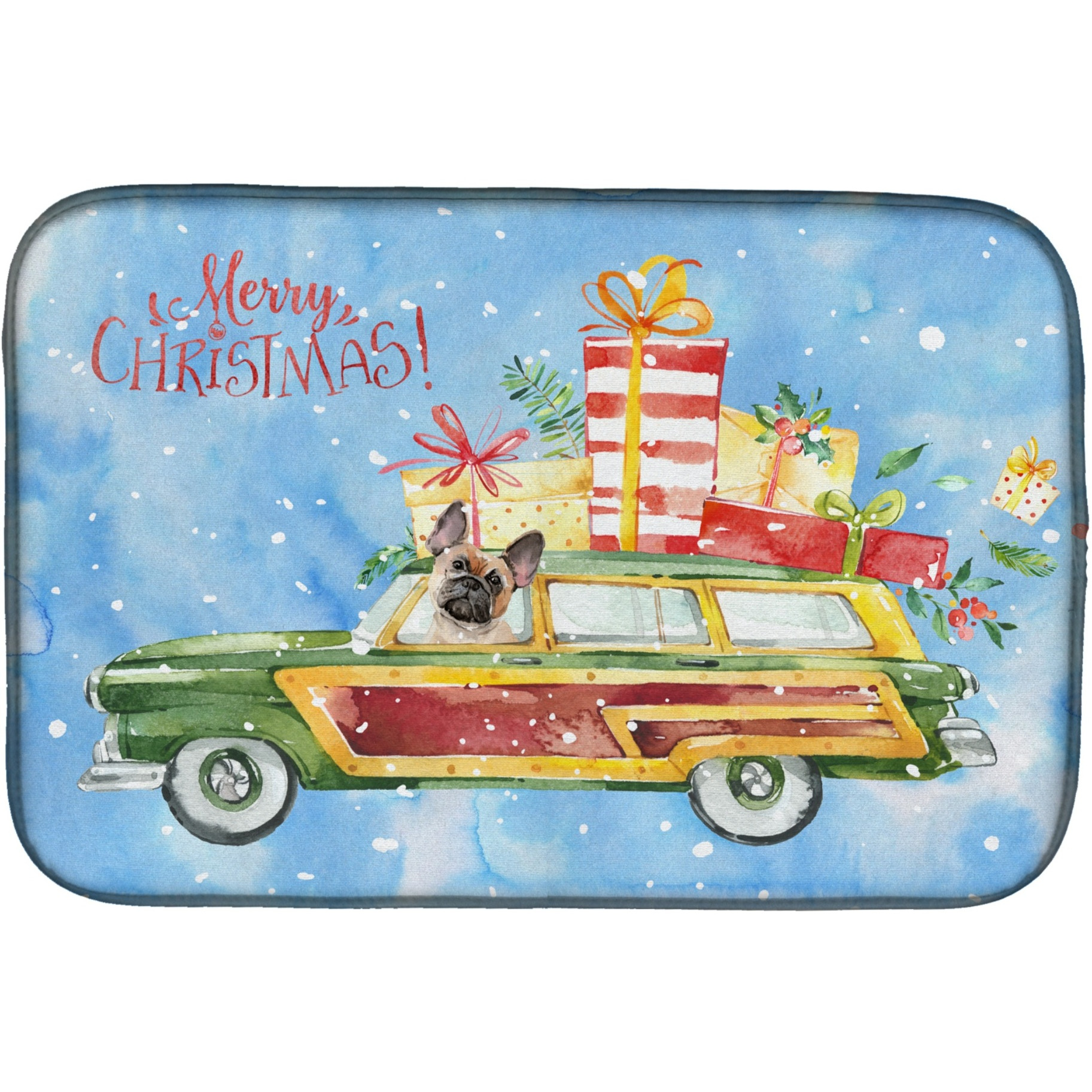 &quotCaroline's Treasures CK2454DDM Merry Christmas Fawn French Bulldog dish-drying-mats, 14x21, Multicolor"