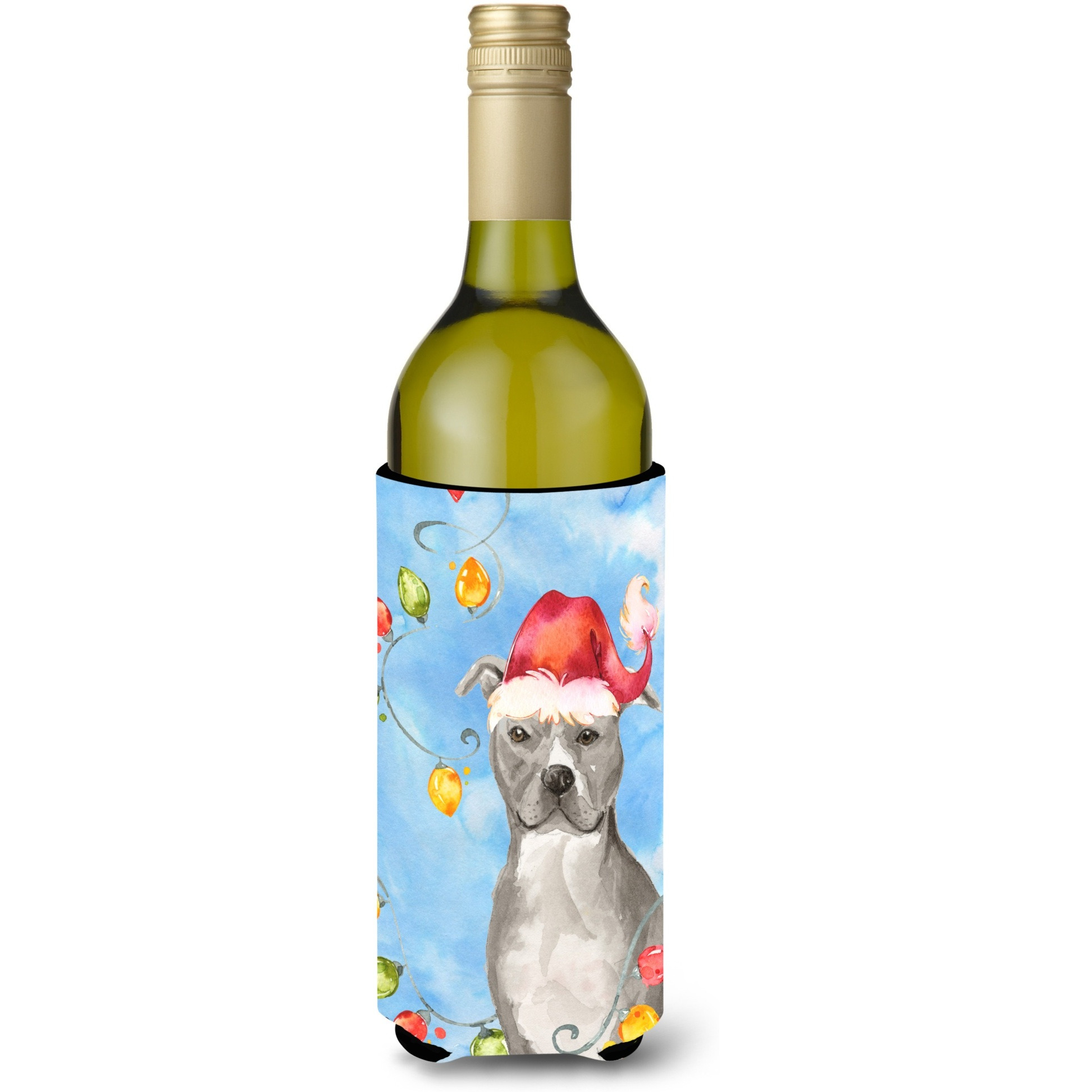 &quotCaroline's Treasures Christmas Staffordshire Bull Terrier Wine Bottle Hugger cold-beverage-koozies, 750 ml, Multicolor"