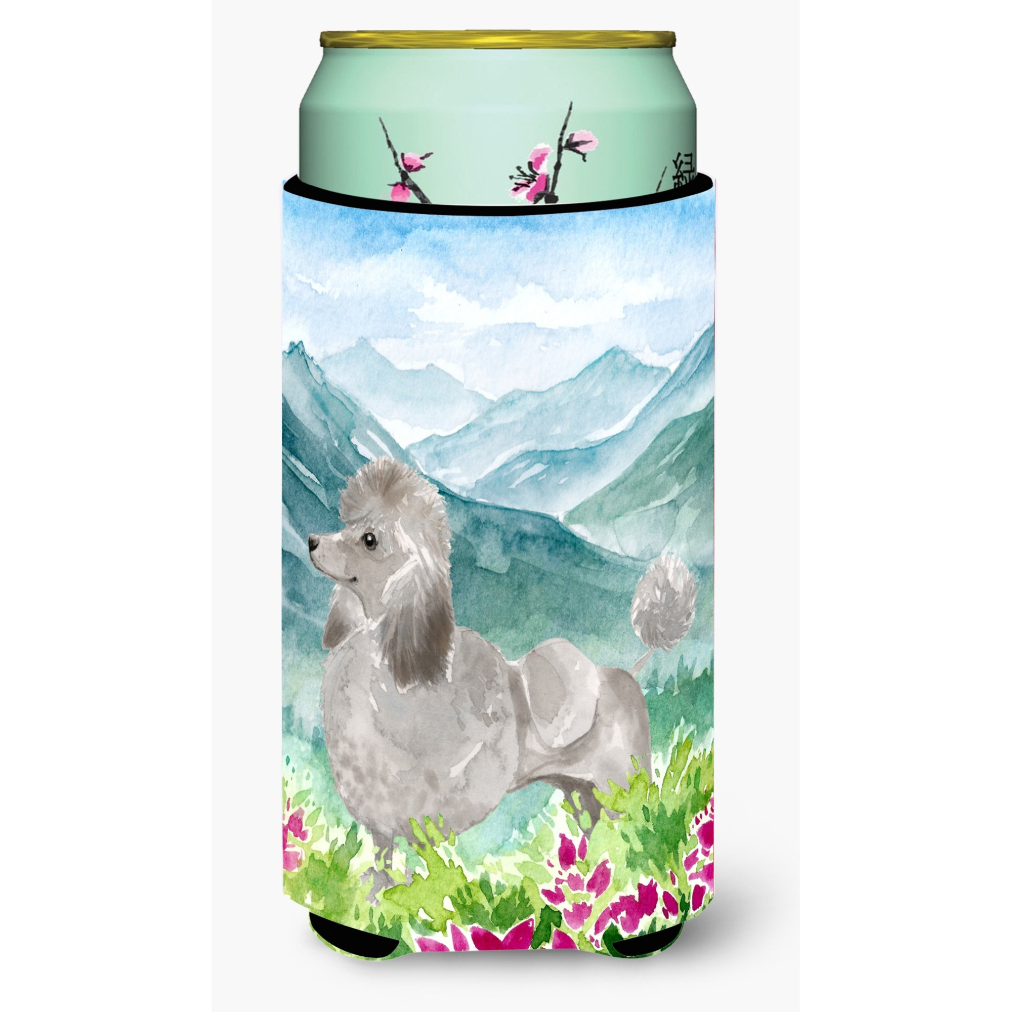 &quotCaroline's Treasures CK1975TBC Mountian Flowers Silver Poodle Tall Boy Hugger cold-beverage-koozies, Multicolor"