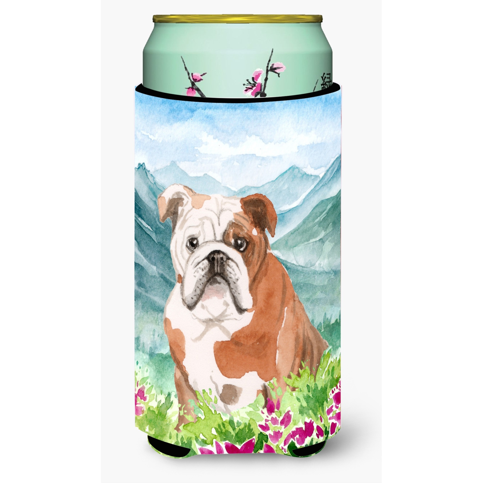 &quotCaroline's Treasures CK1979TBC Mountian Flowers English Bulldog Tall Boy Hugger cold-beverage-koozies, Multicolor"