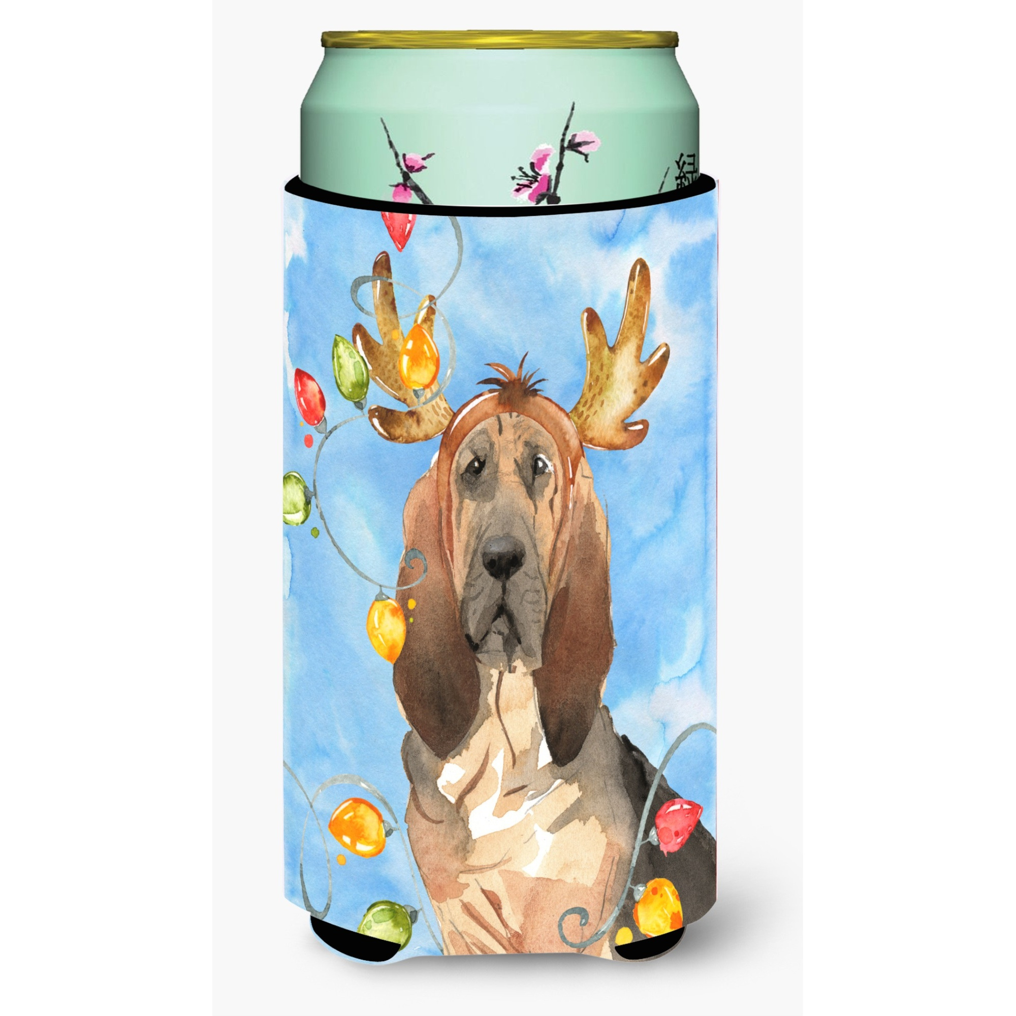 &quotCaroline's Treasures CK2471TBC Christmas Lights Bloodhound Tall Boy Hugger cold-beverage-koozies, Multicolor"