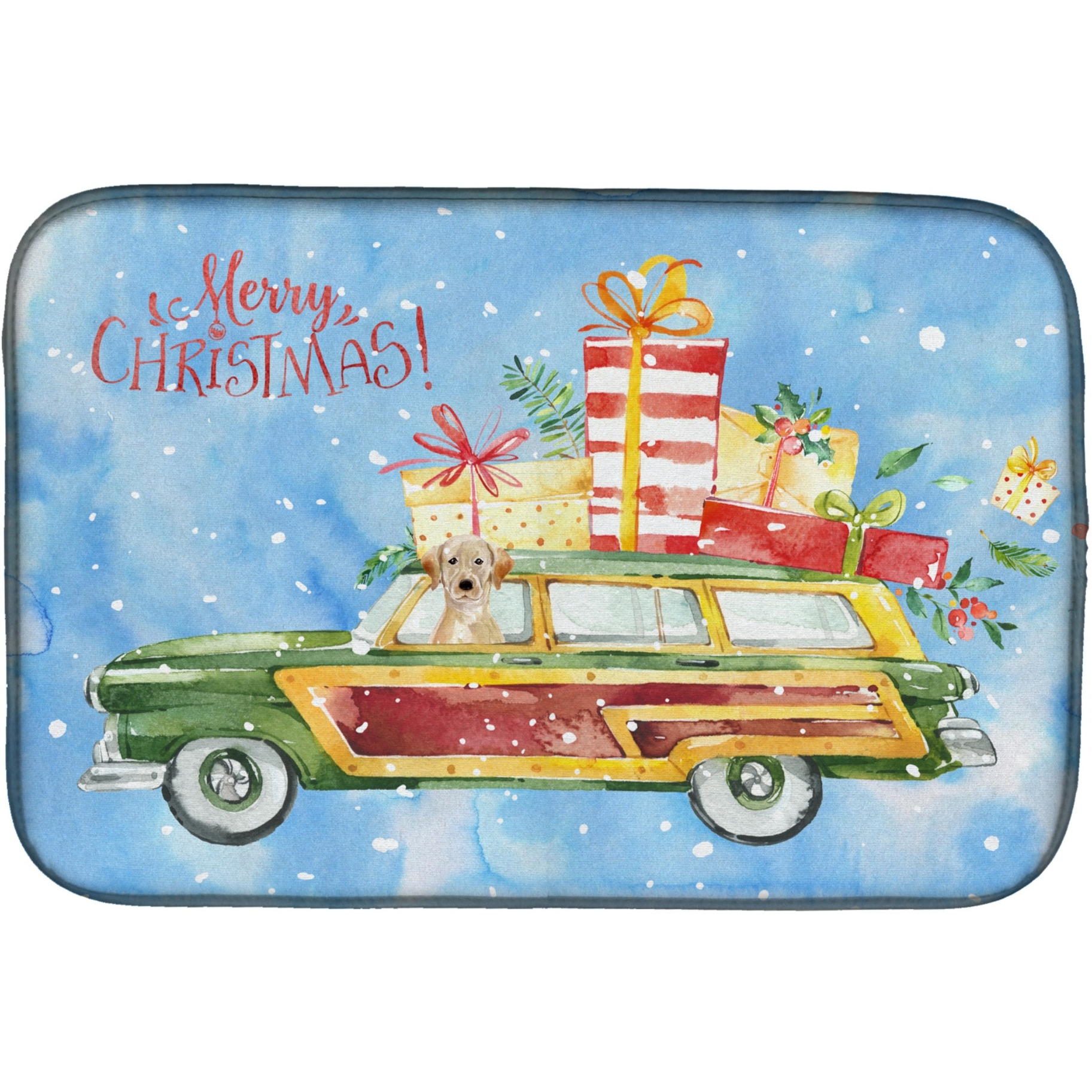 &quotCaroline's Treasures CK2439DDM Christmas Yellow Labrador Retriever dish-drying-mats, 14x21, Multicolor"