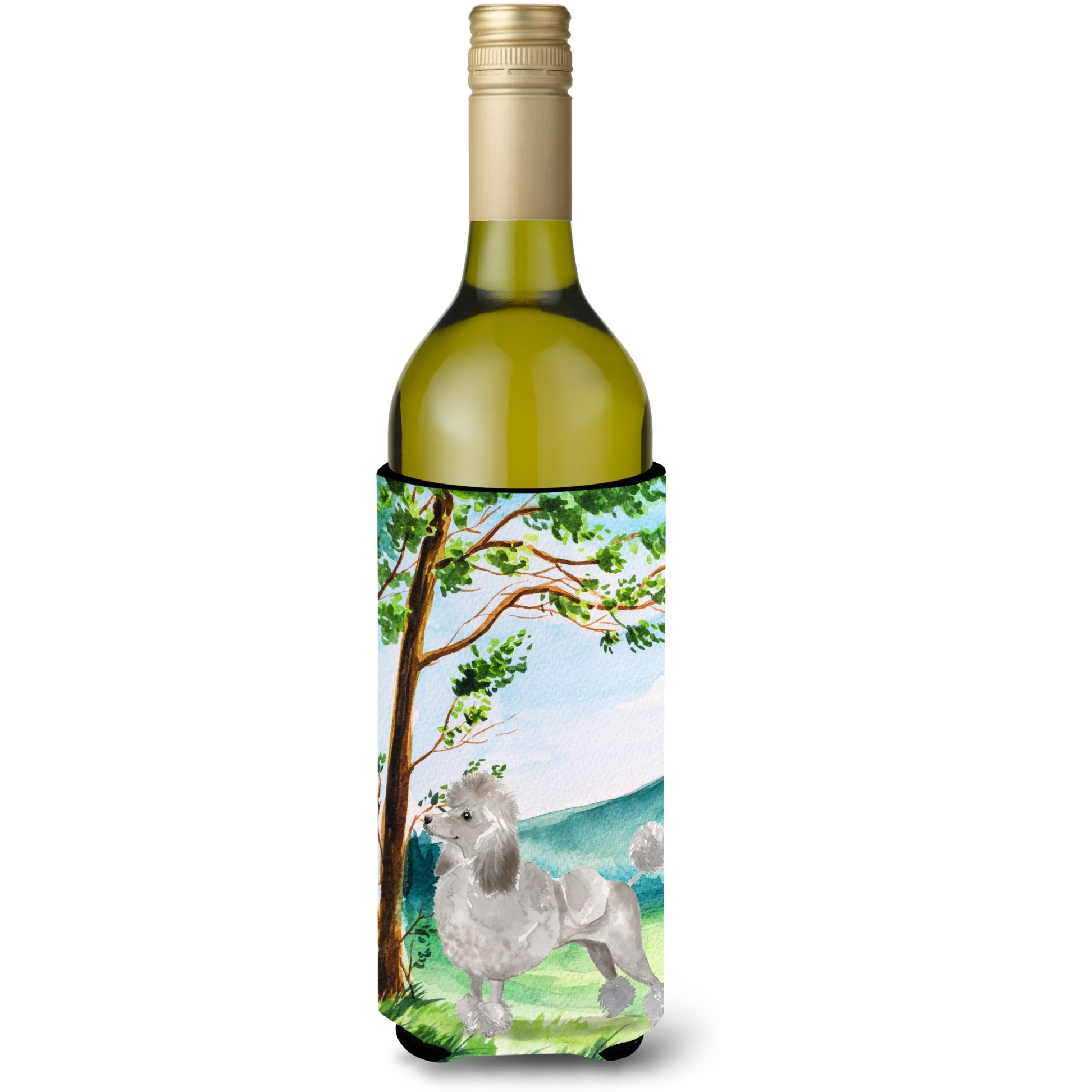 &quotCaroline's Treasures CK2010LITERK Under The Tree Silver Poodle Wine Bottle Hugger cold-beverage-koozies, 750 ml, Multicolor"