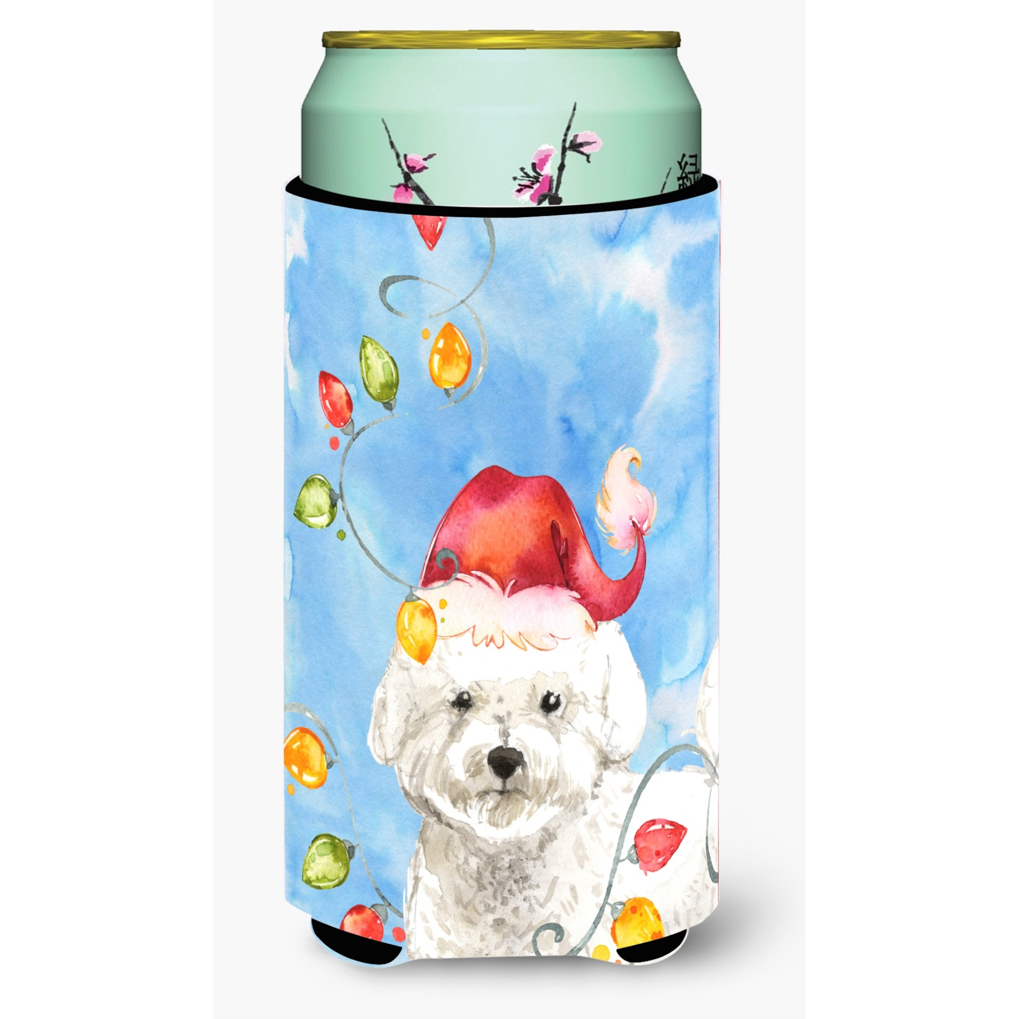 &quotCaroline's Treasures CK2472TBC Christmas Lights Bichon Frise Tall Boy Hugger cold-beverage-koozies, Multicolor"