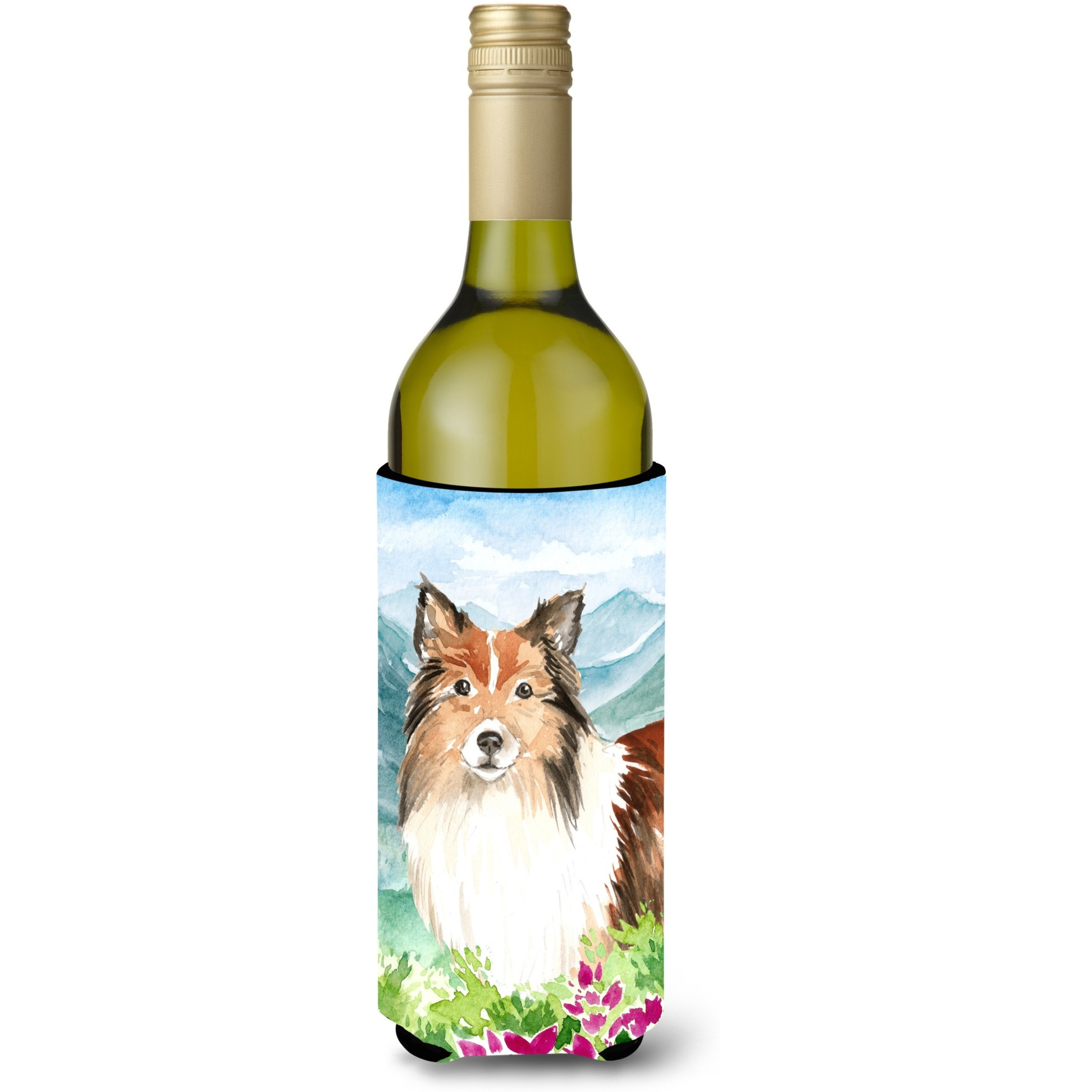 &quotCaroline's Treasures CK2522LITERK Mountain Flowers Sheltie Wine Bottle Hugger cold-beverage-koozies, 750 ml, Multicolor"
