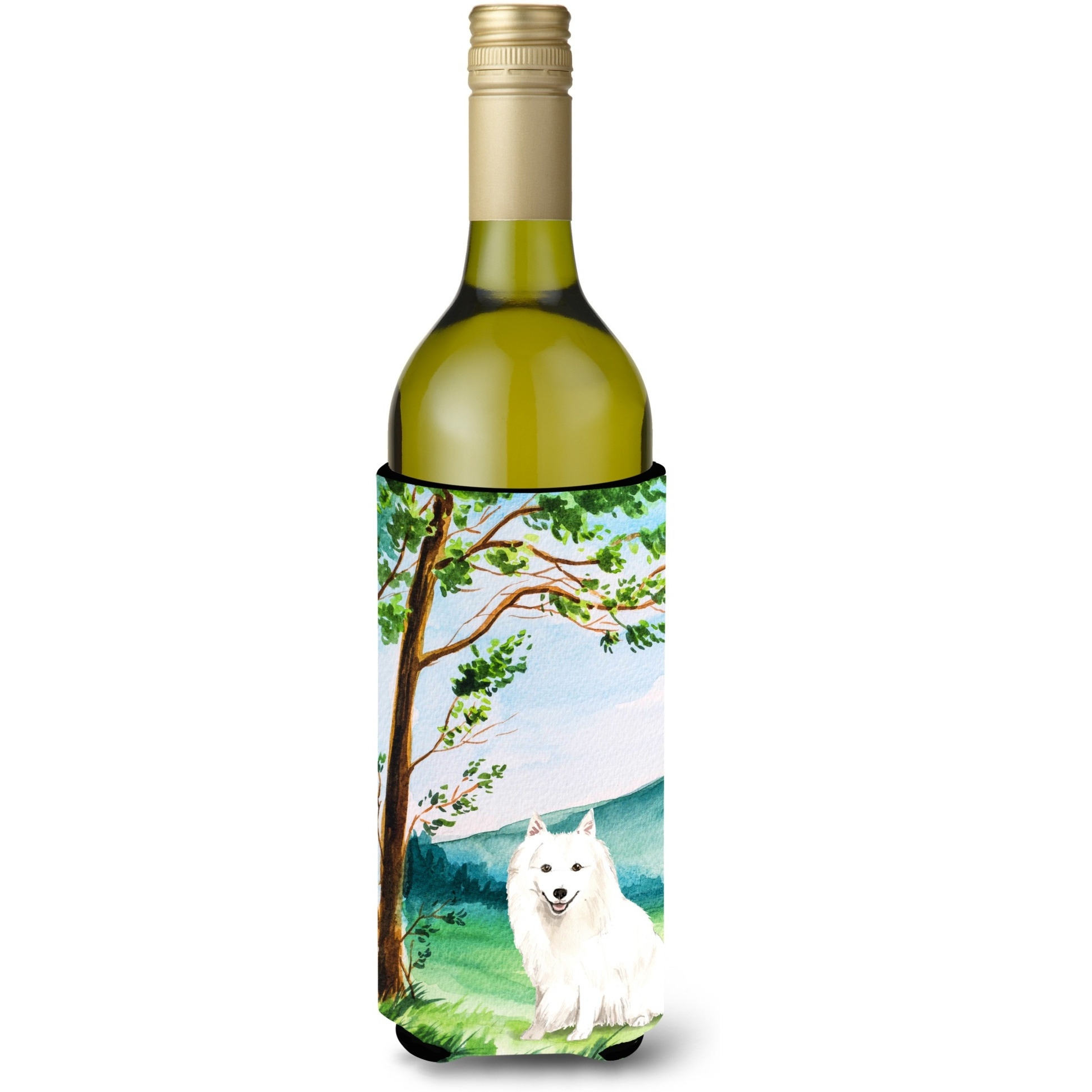 &quotCaroline's Treasures CK2569LITERK Under The Tree Japanese Spitz Wine Bottle Hugger cold-beverage-koozies, 750 ml, Multicolor"