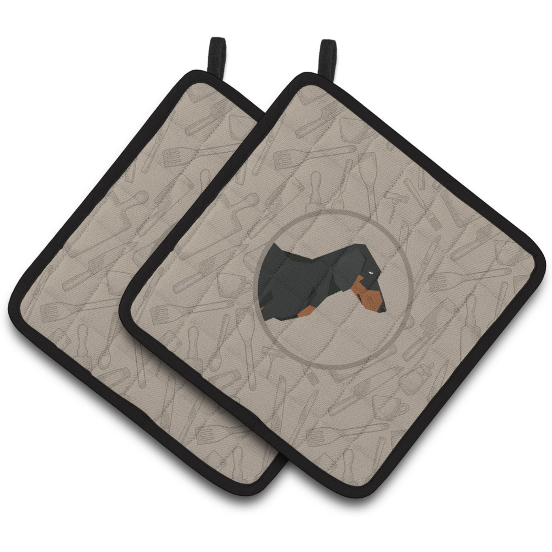 &quotCaroline's Treasures CK2180PTHD Dachshund in The Kitchen Pair of Pot Holders potholders, Multicolor"