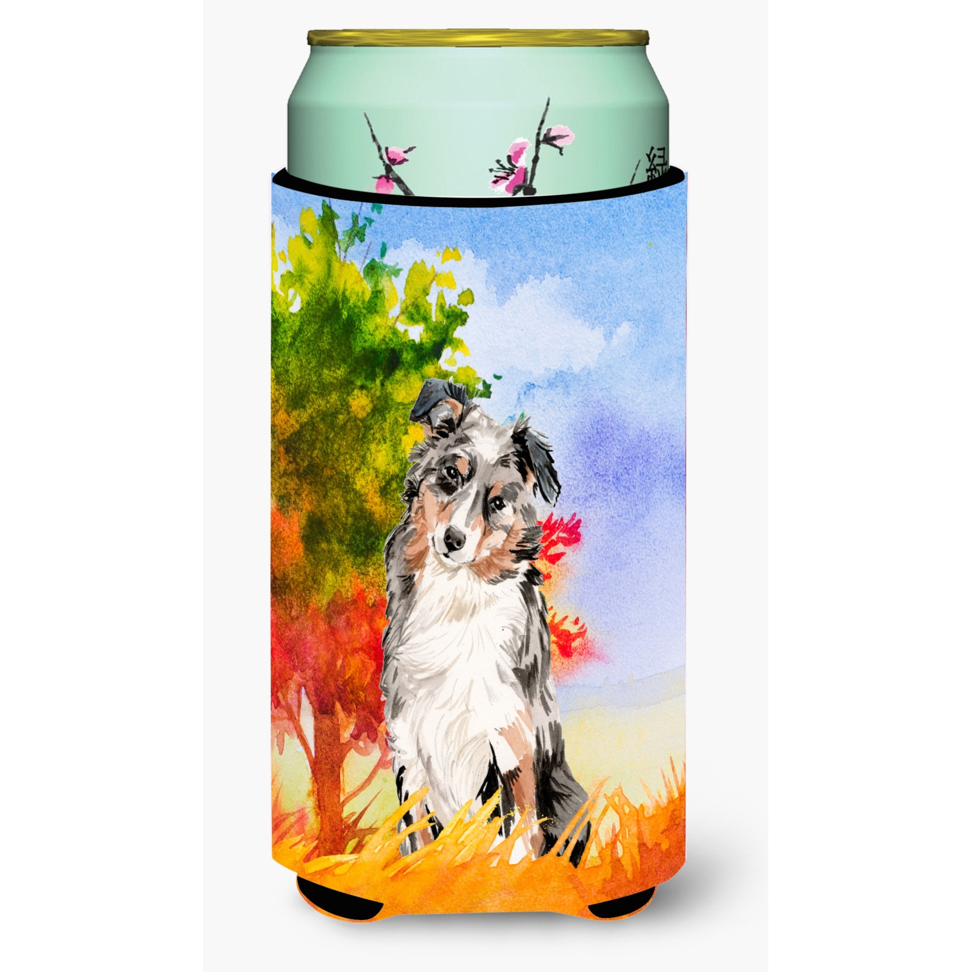 &quotCaroline's Treasures CK1960TBC Fall Australian Shepherd Tall Boy Hugger cold-beverage-koozies, Multicolor"