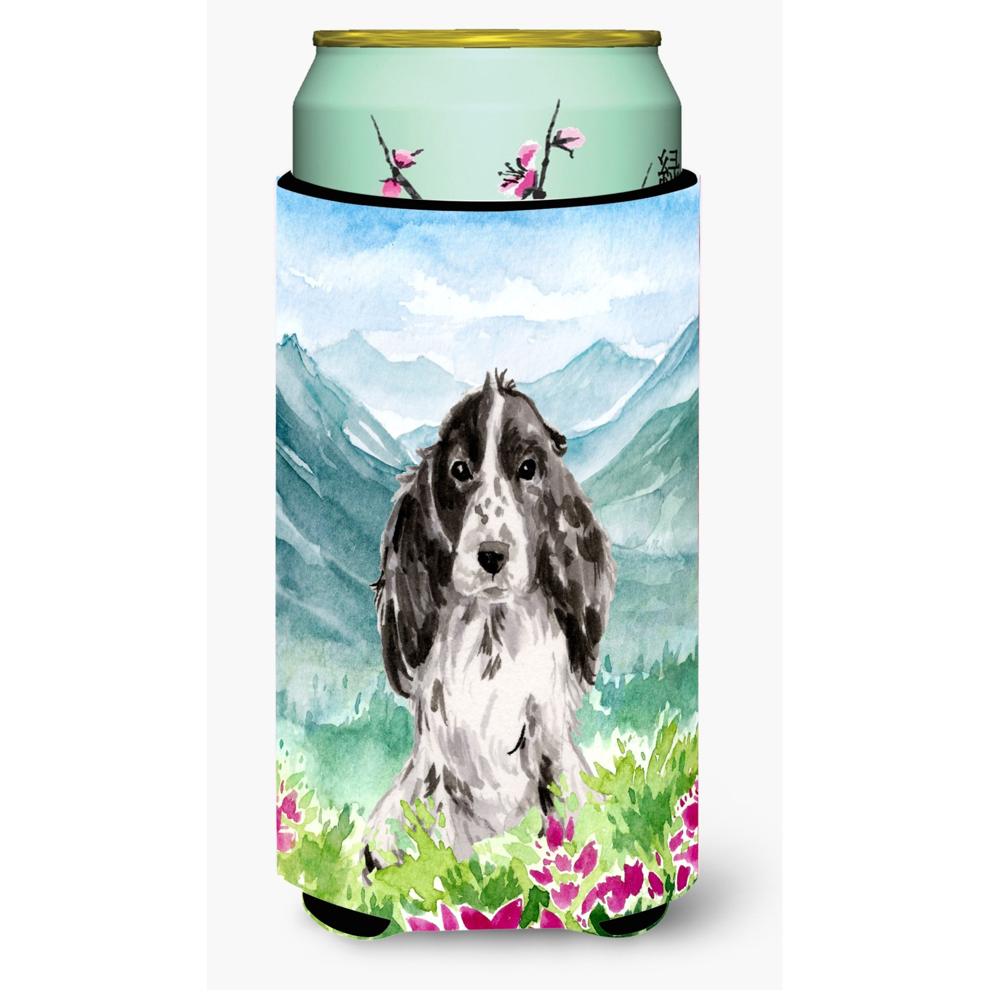 &quotCaroline's Treasures CK1982TBC Flowers Black Parti Cocker Spaniel Tall Boy Hugger cold-beverage-koozies, Multicolor"