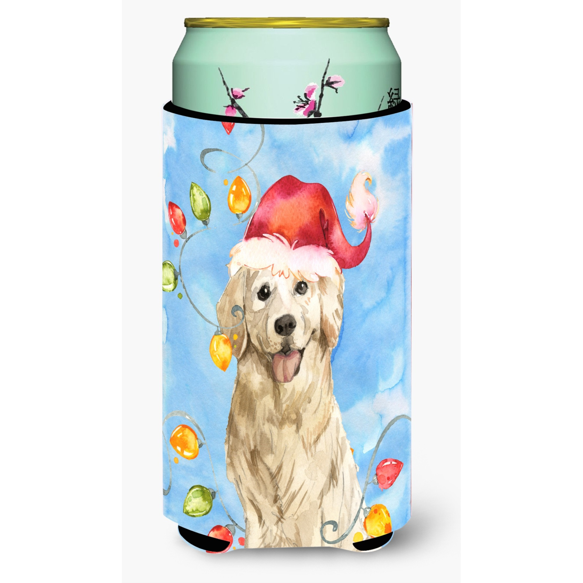 &quotCaroline's Treasures CK2479TBC Christmas Lights Golden Retriever Tall Boy Hugger cold-beverage-koozies, Multicolor"