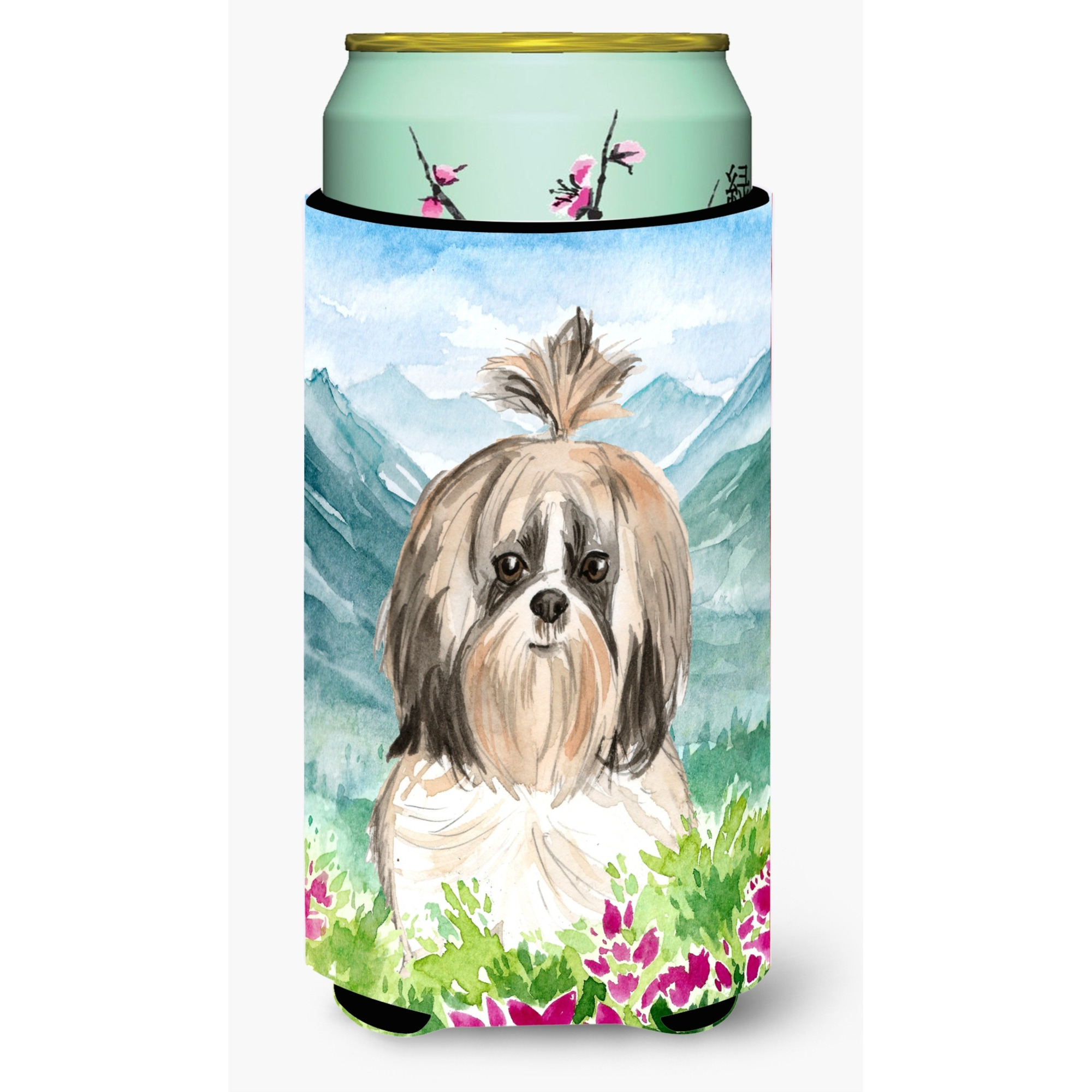 &quotCaroline's Treasures CK2521TBC Mountain Flowers Shih Tzu Tall Boy Hugger cold-beverage-koozies, Multicolor"