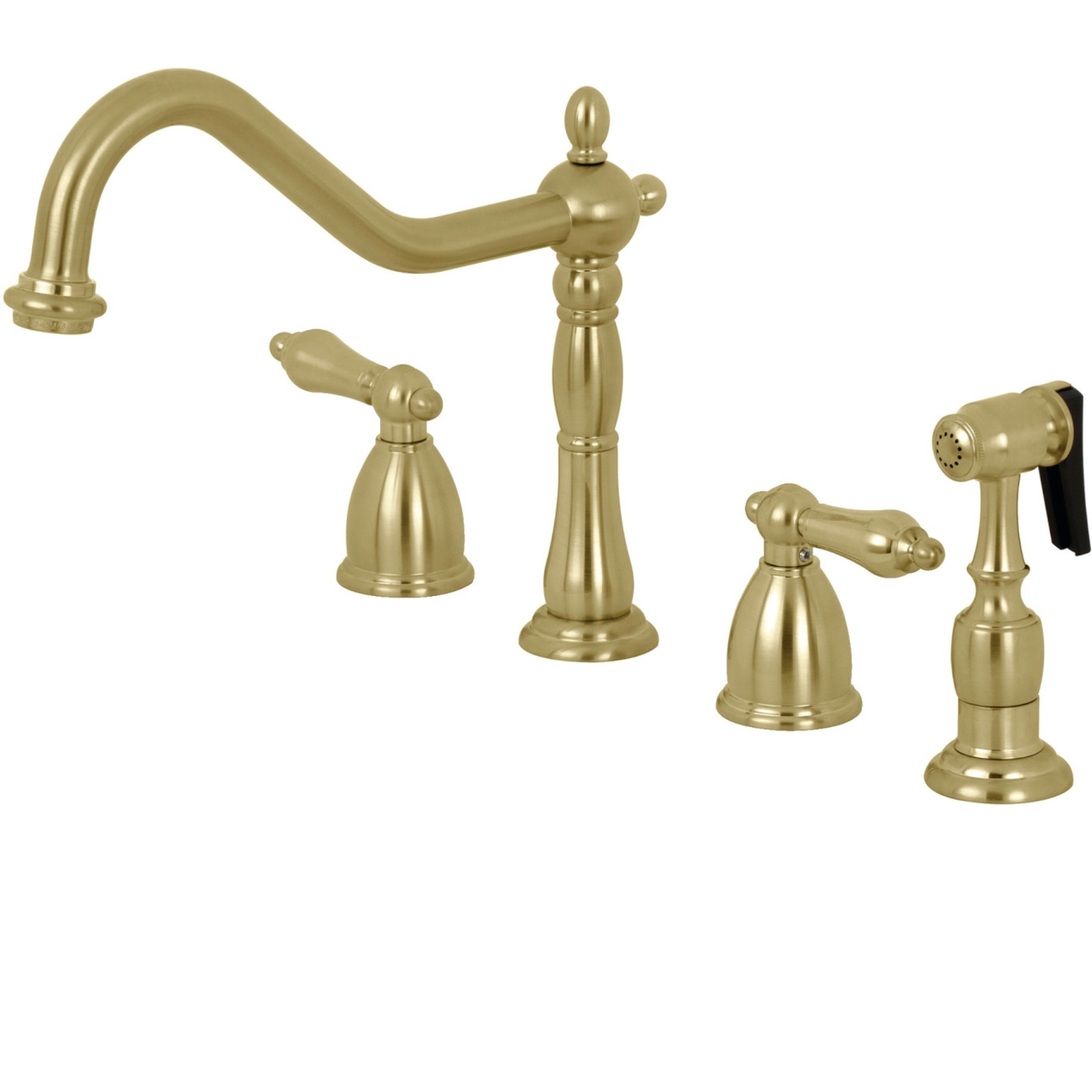 Kingston Brass KB1797ALBS 8-Inch Widespread Kitchen Faucet with Brass Sprayer, Brushed Brass