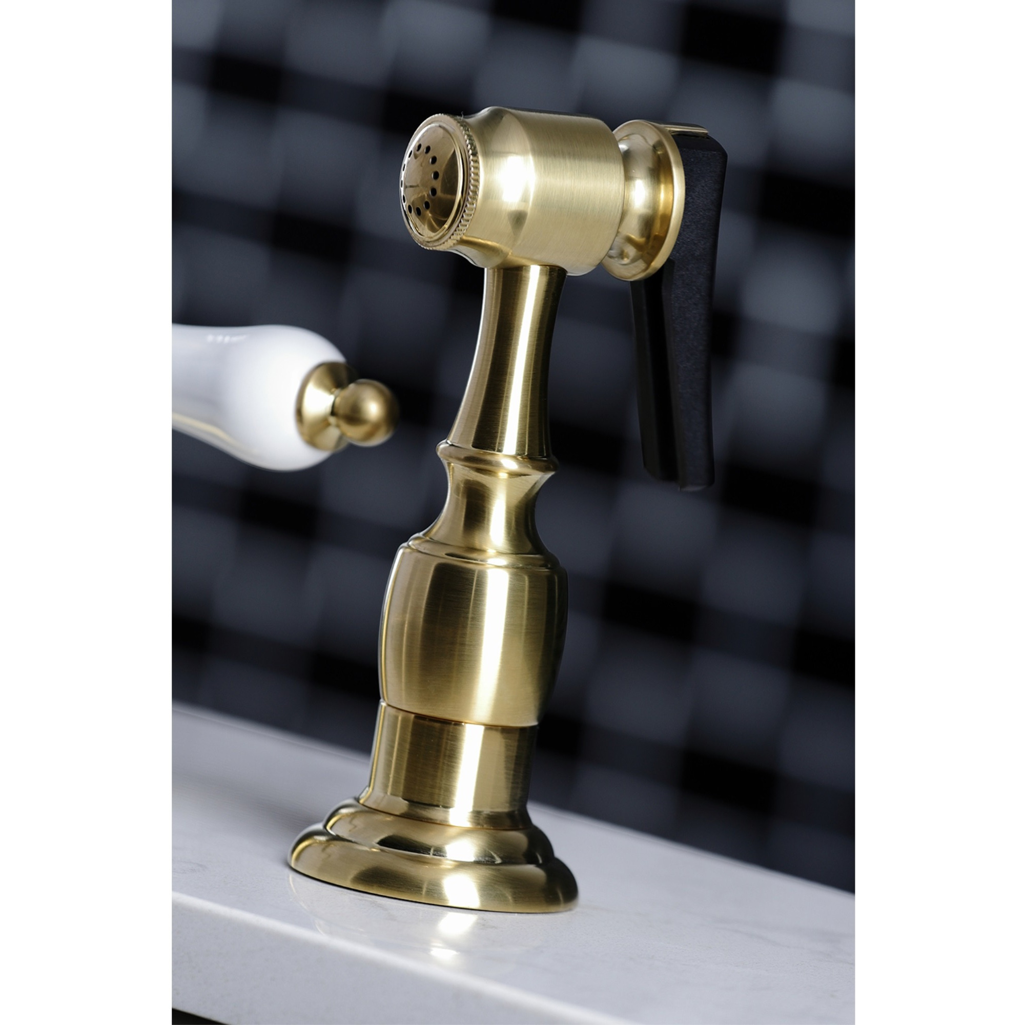 Kingston Brass KB1797PLBS 8-Inch Widespread Kitchen Faucet with Brass Sprayer, Brushed Brass