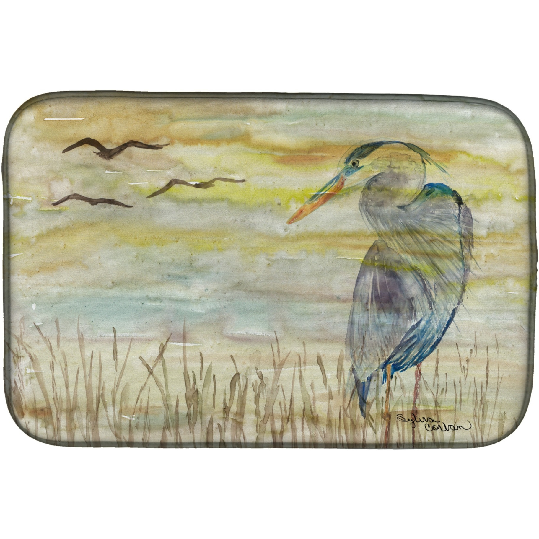 &quotCaroline's Treasures SC2020DDM Blue Heron Yellow Sky dish-drying-mats, 14x21, Multicolor"