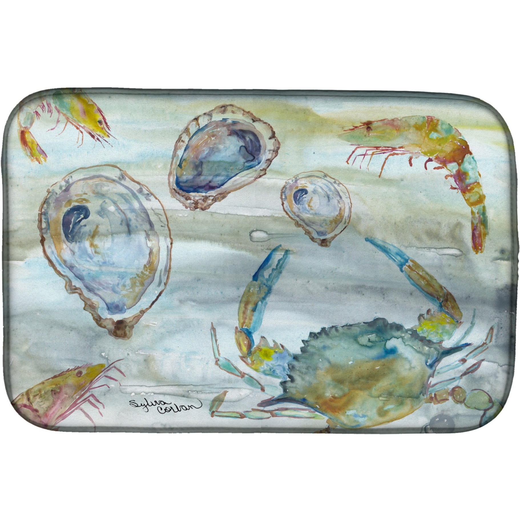 &quotCaroline's Treasures SC2010DDM Crab, Shrimp and Oyster Watercolor dish-drying-mats, 14x21, Multicolor"