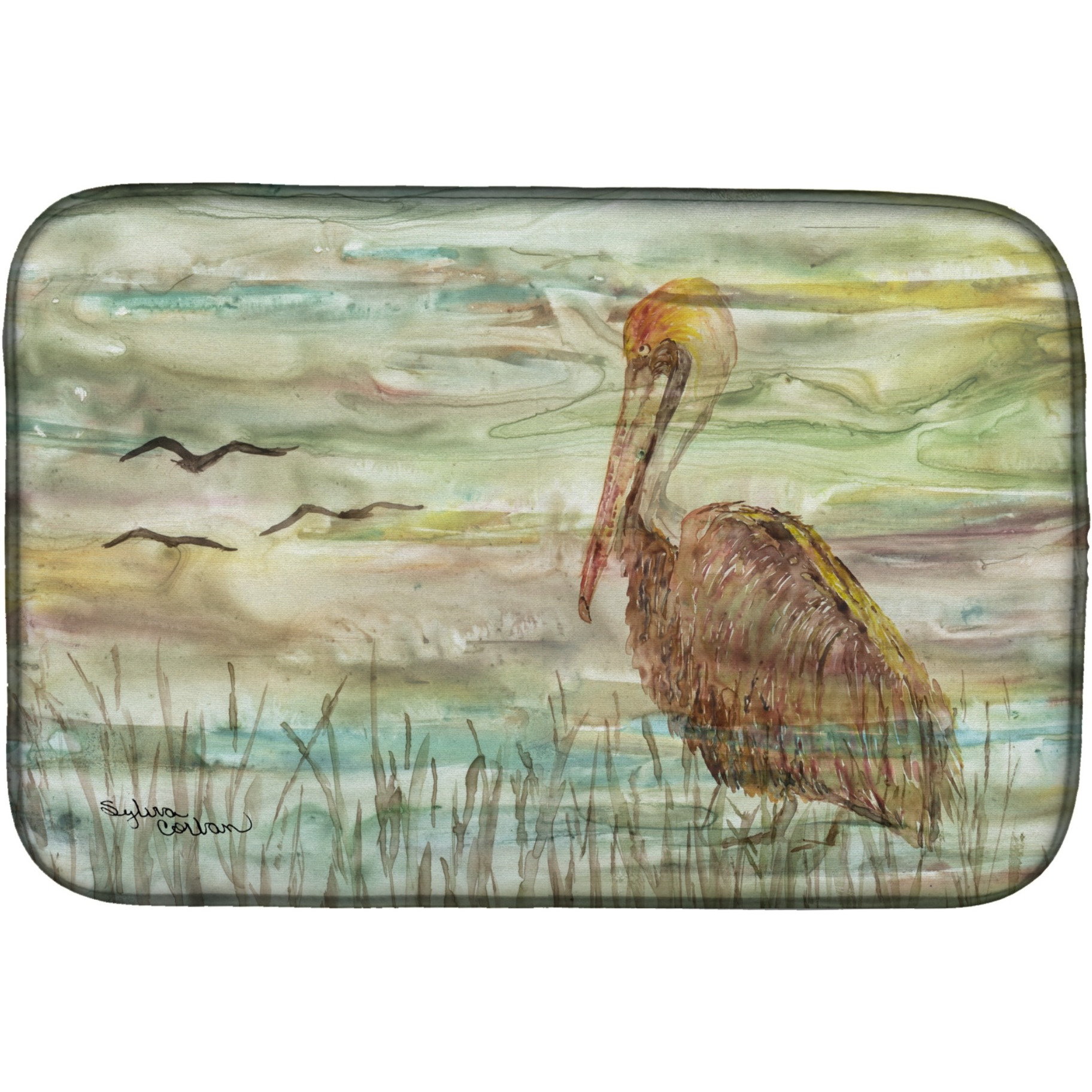 &quotCaroline's Treasures SC2011DDM Brown Pelican Sunset dish-drying-mats, 14x21, Multicolor"