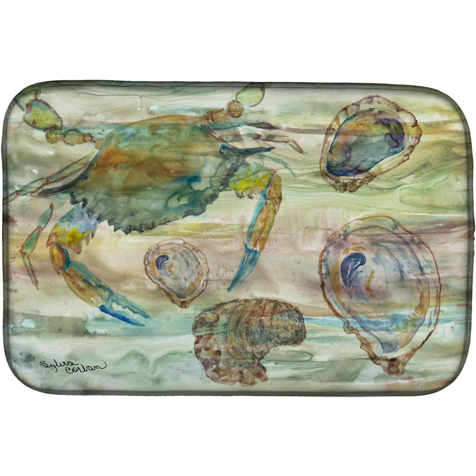 &quotCaroline's Treasures SC2017DDM Crab, Shrimp and Oyster Sunset dish-drying-mats, 14x21, Multicolor"