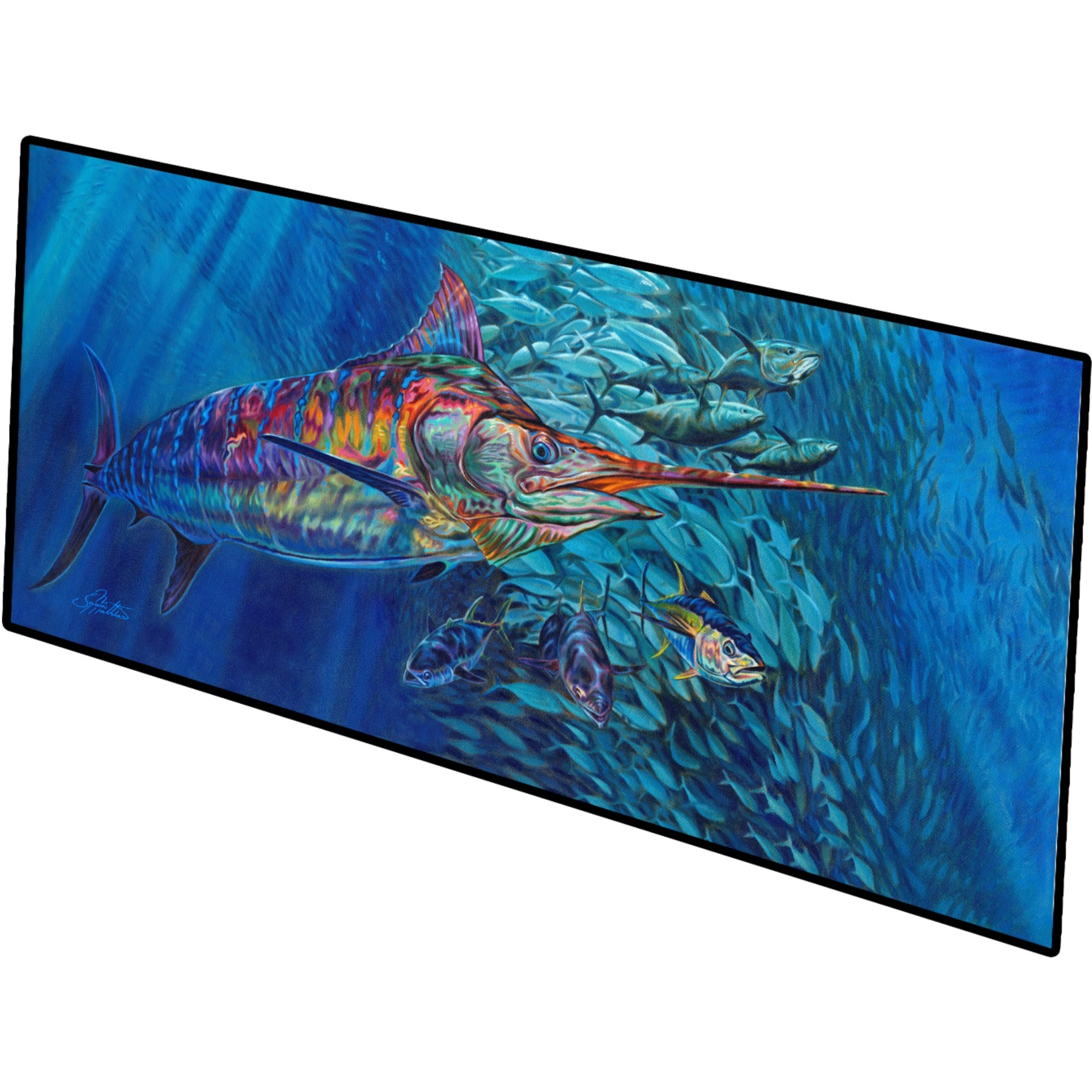 Blue Mirage Blue Marlin and Sharks Indoor or Outdoor Runner Mat 28x58 JMA2001HRM2858