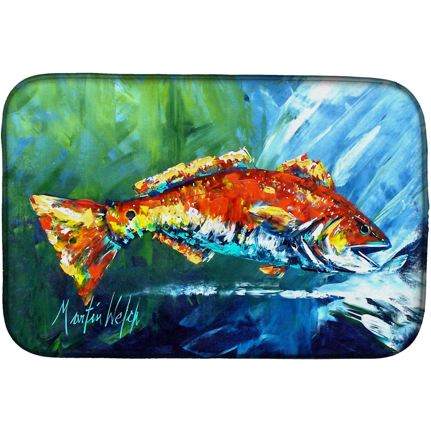 &quotCaroline's Treasures MW1270DDM Break Through Red Fish dish-drying-mats, 14 x 21, Multicolor"