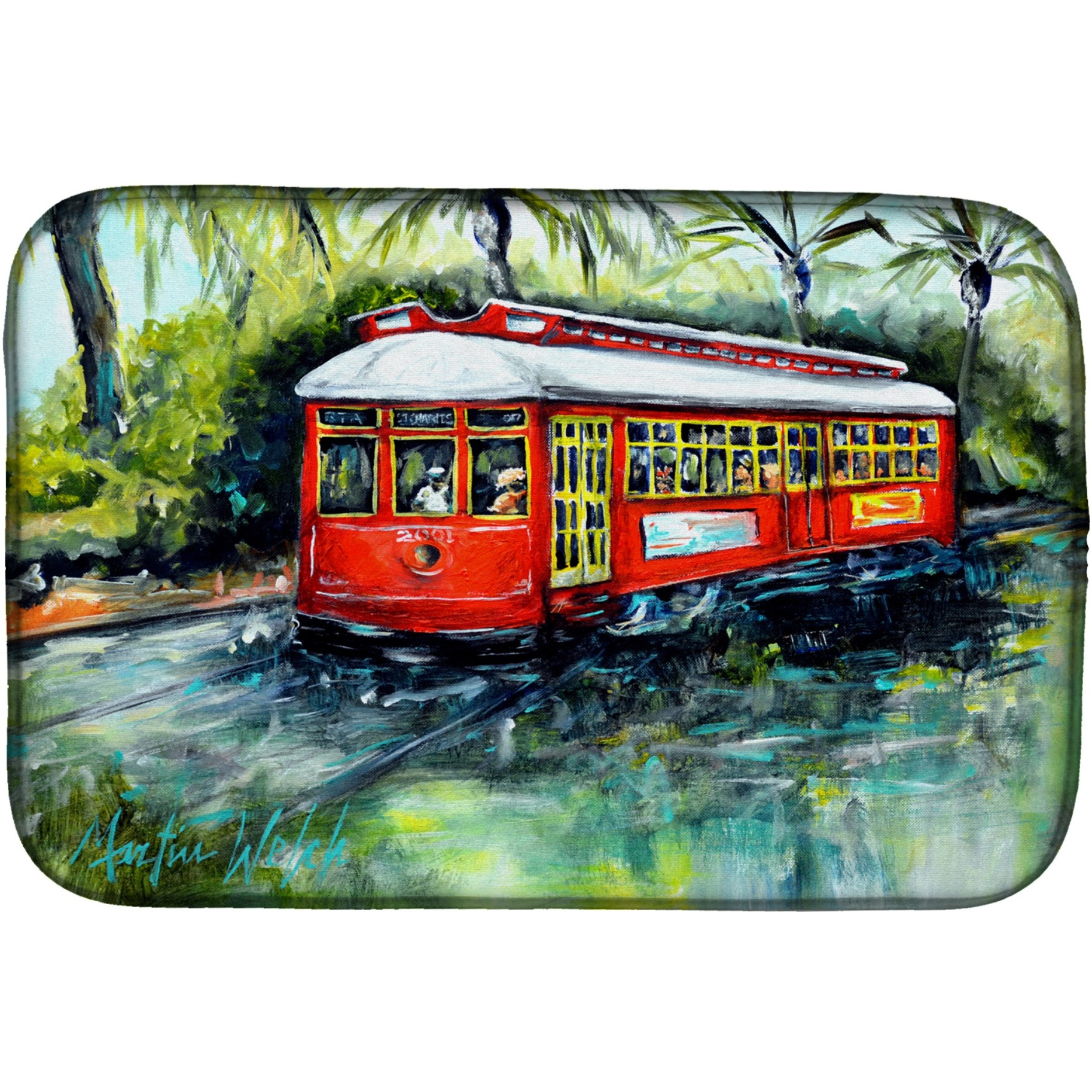 &quotCaroline's Treasures MW1278DDM Little Red Street Car dish-drying-mats, 14 x 21, Multicolor"