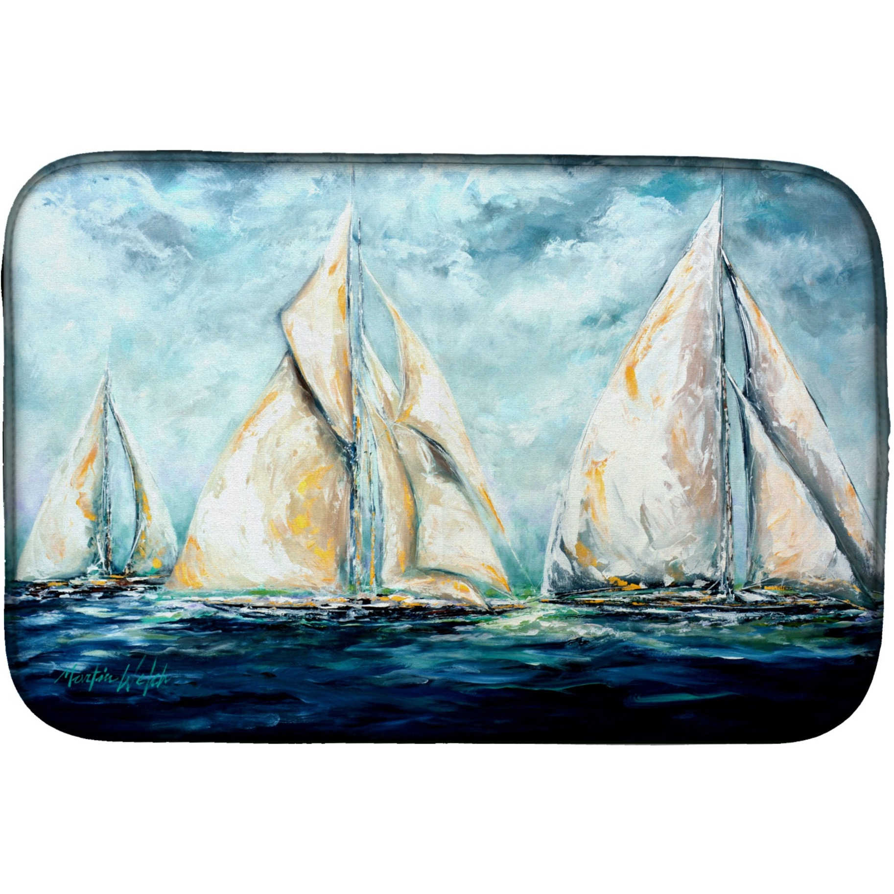 &quotCaroline's Treasures MW1283DDM The Last Mile Sail boats dish-drying-mats, 14 x 21, Multicolor"