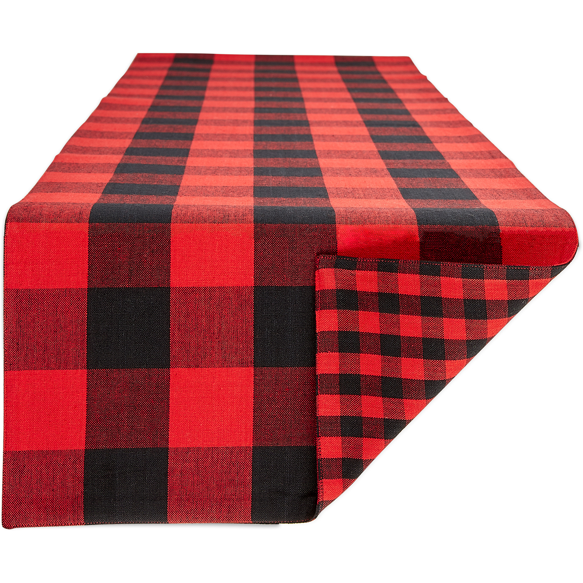 DII Red/Black Reversible Gingham/Buffalo Check Table Runner 14x72