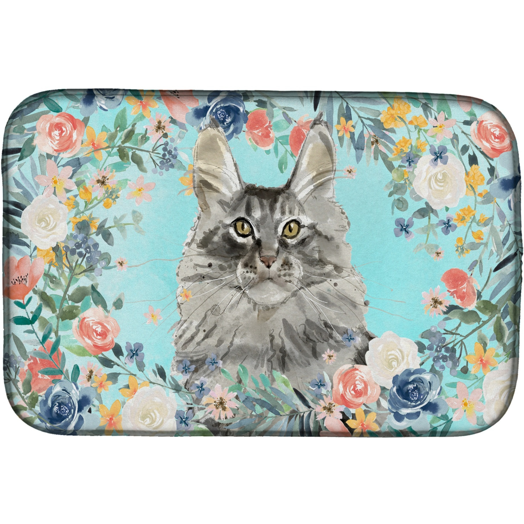 &quotCaroline's Treasures CK3393DDM Maine Coon Spring Flowers dish-drying-mats, 14 x 21, Multicolor"