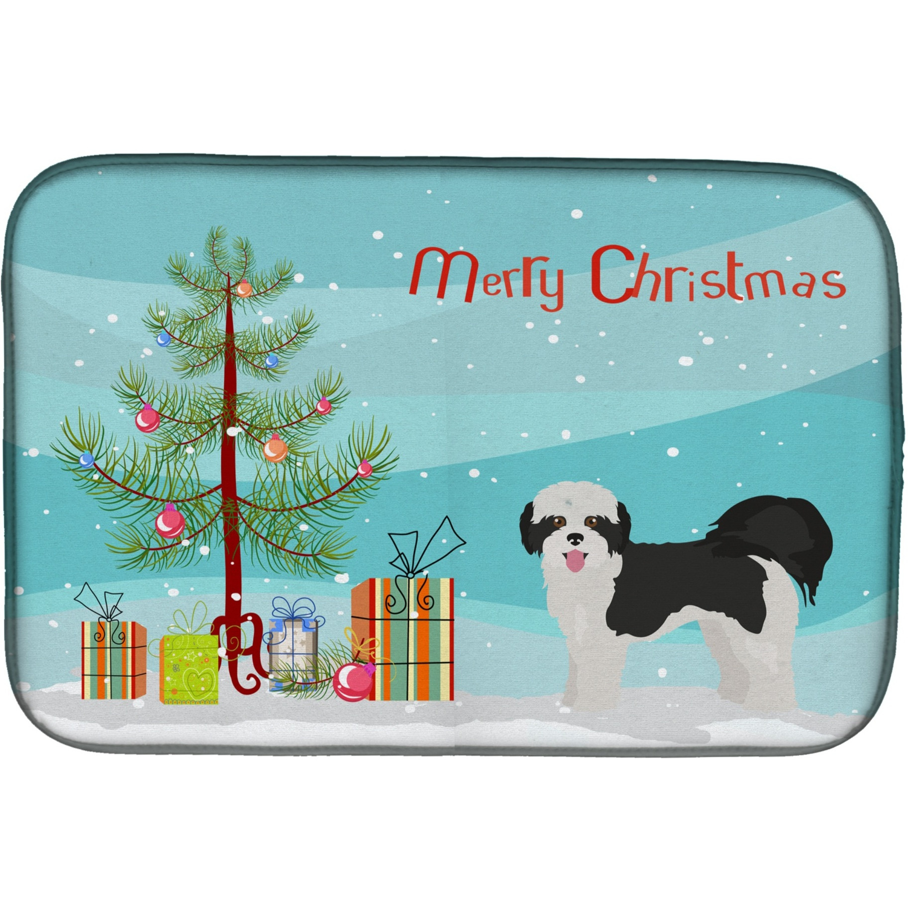 &quotCaroline's Treasures CK3885DDM Zuchon 2 Christmas Tree dish-drying-mats, 14 x 21, Multicolor"