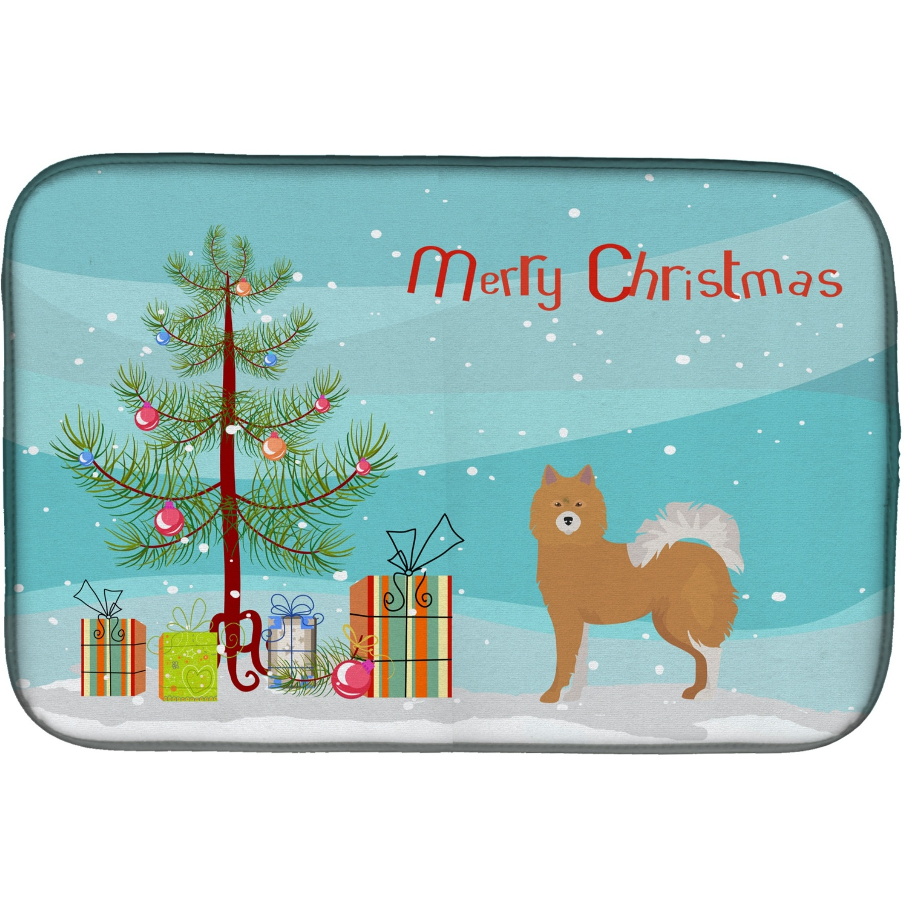 &quotCaroline's Treasures CK3451DDM Brown & White Elo dog Christmas Tree dish-drying-mats, 14 x 21, Multicolor"