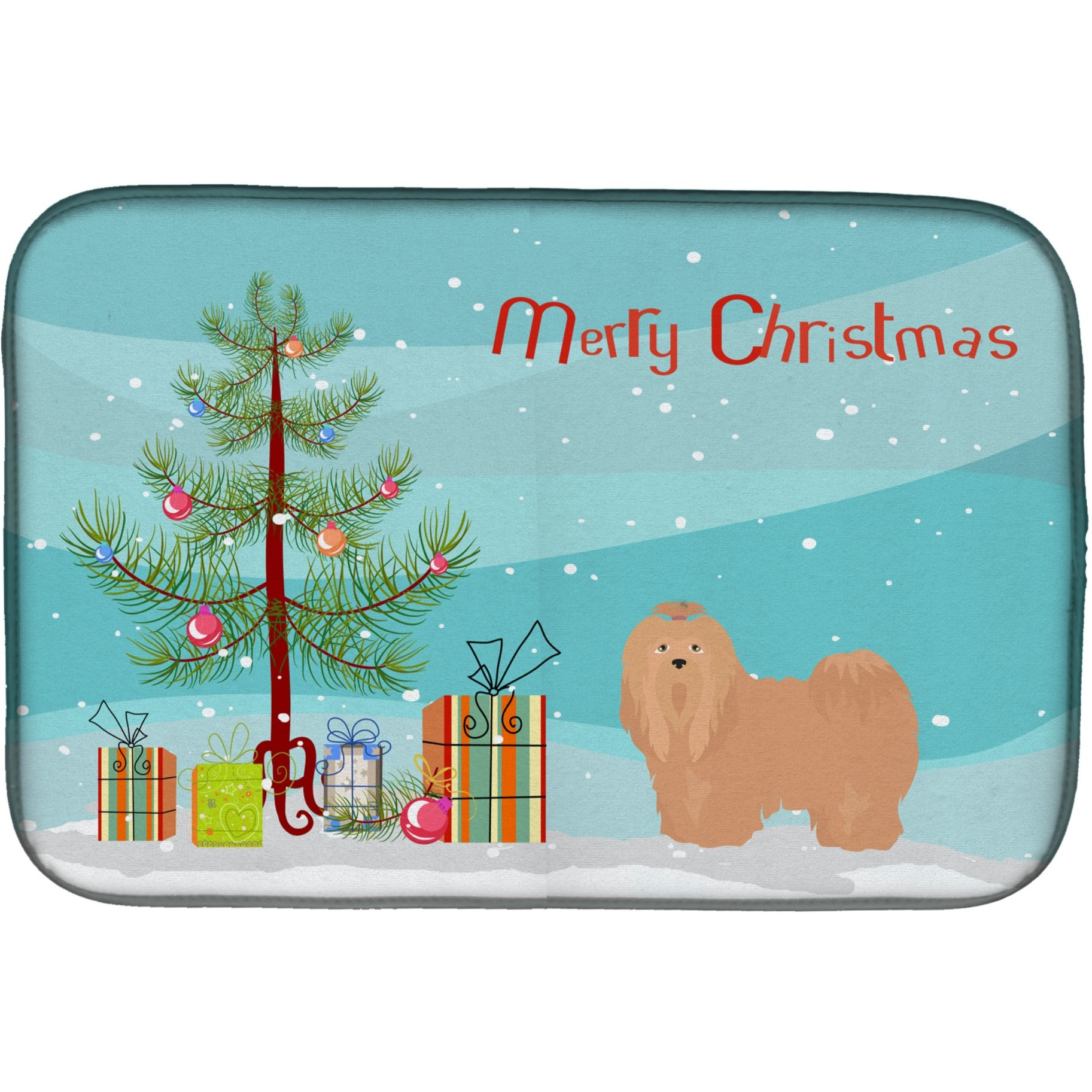 &quotCaroline's Treasures CK3468DDM Tan Lhasa Apso Christmas Tree dish-drying-mats, 14 x 21, Multicolor"