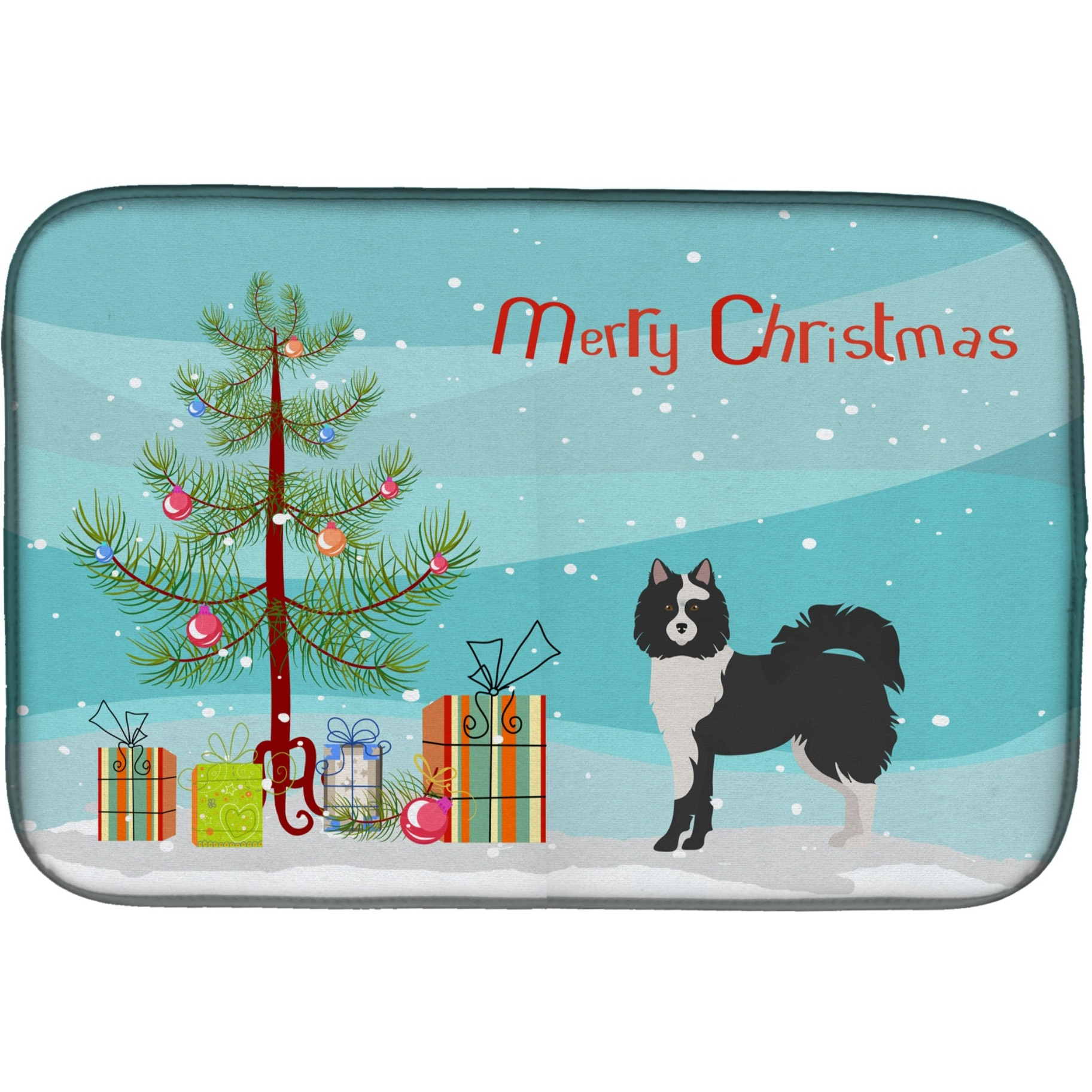 &quotCaroline's Treasures CK3452DDM Black and White Elo dog Christmas Tree dish-drying-mats, 14 x 21, Multicolor"