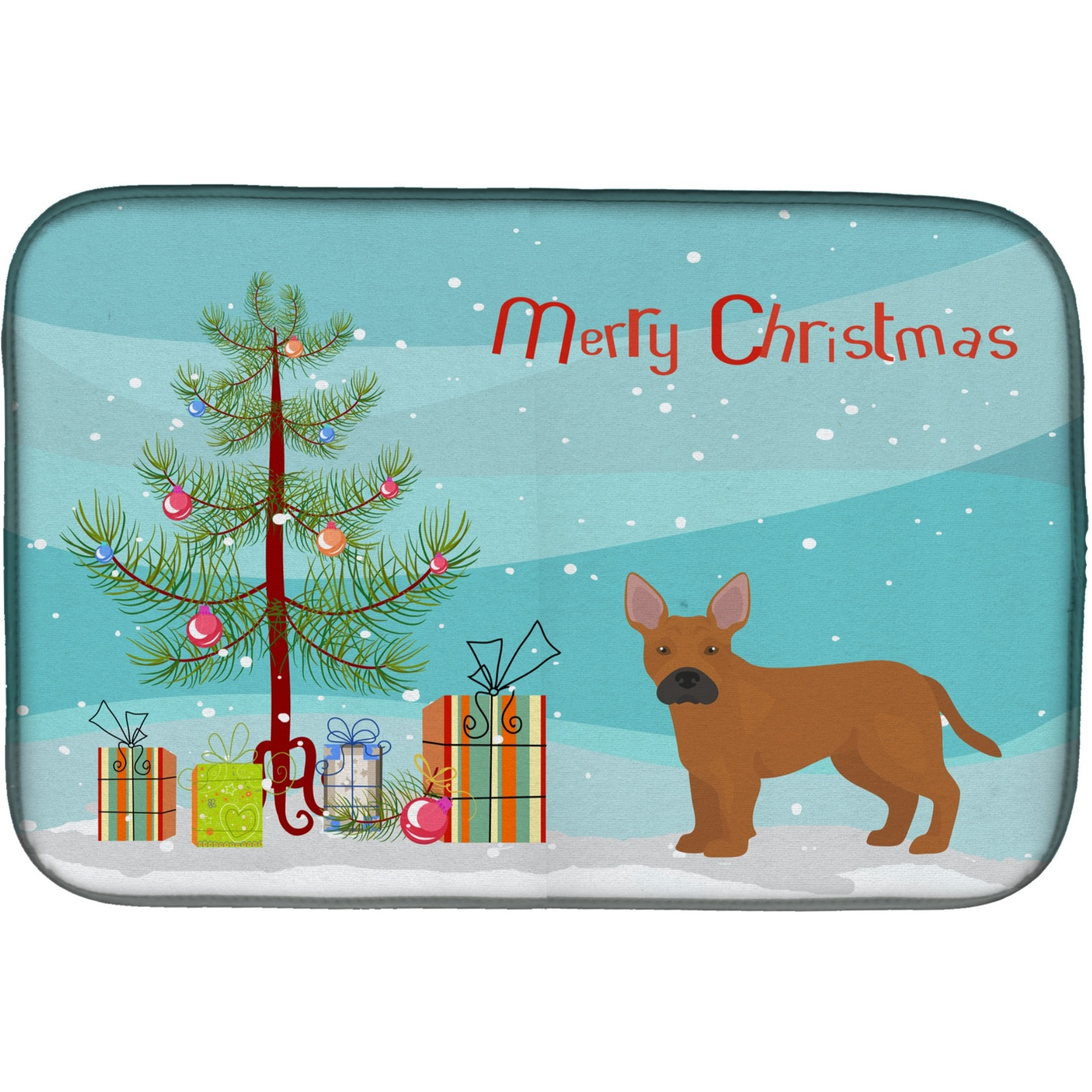 &quotCaroline's Treasures Tan French Bulldog Pit Bull Mix Christmas Tree dish-drying-mats, 14 x 21, Multicolor"
