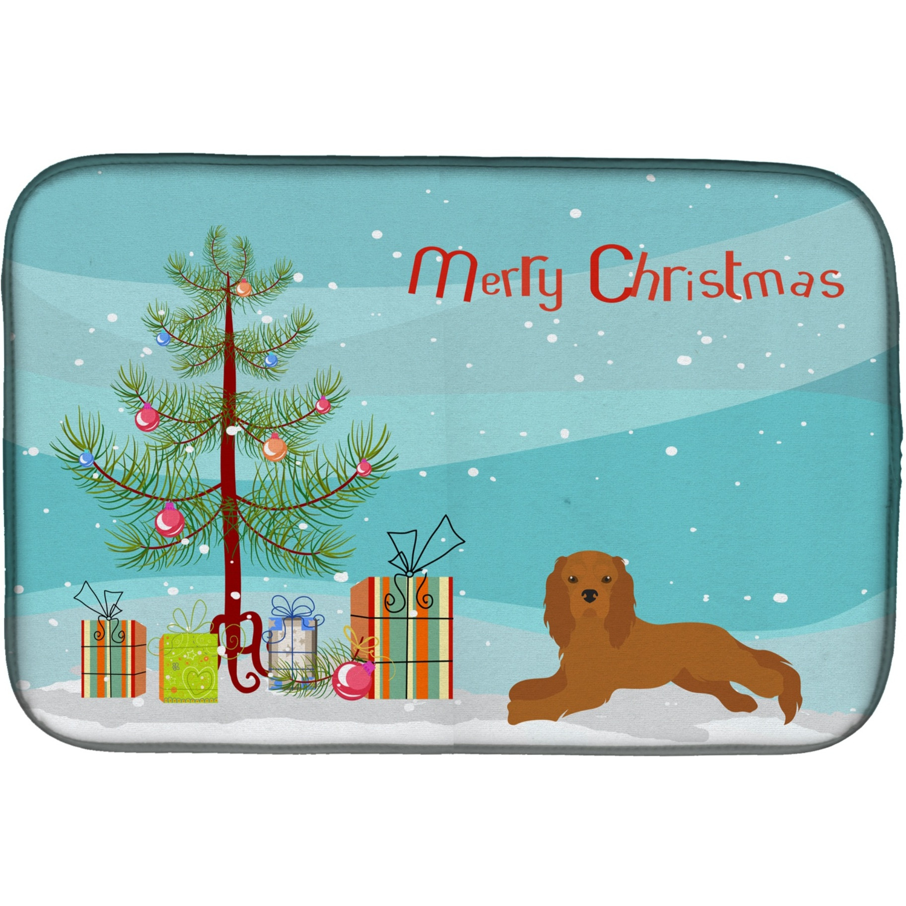 &quotCaroline's Treasures CK3495DDM Ruby Cavalier King Charles Spaniel Christmas Tree dish-drying-mats, 14 x 21, Multicolor"