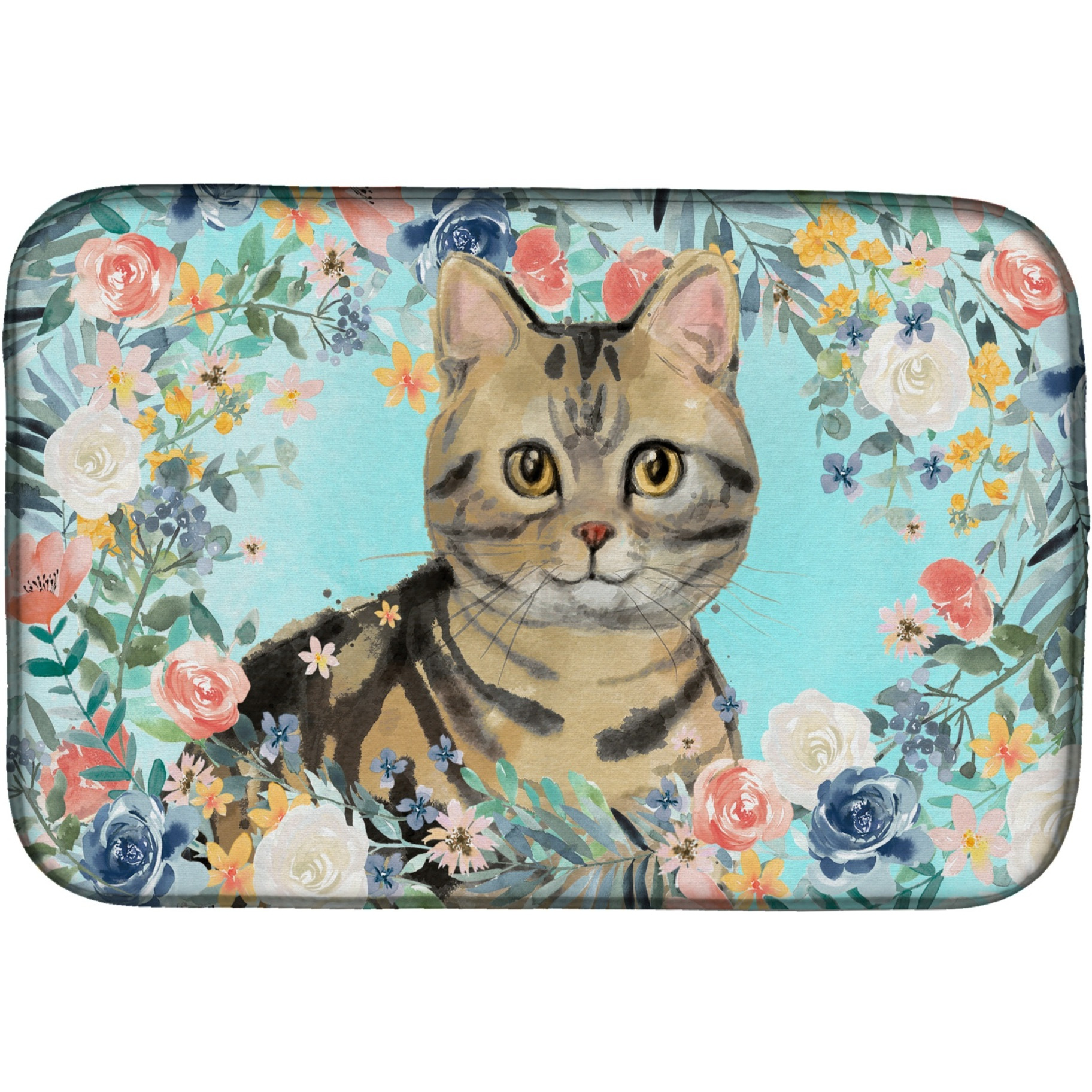 &quotCaroline's Treasures CK3387DDM American Shorthair Brown Tabby Spring dish-drying-mats, 14 x 21, Multicolor"