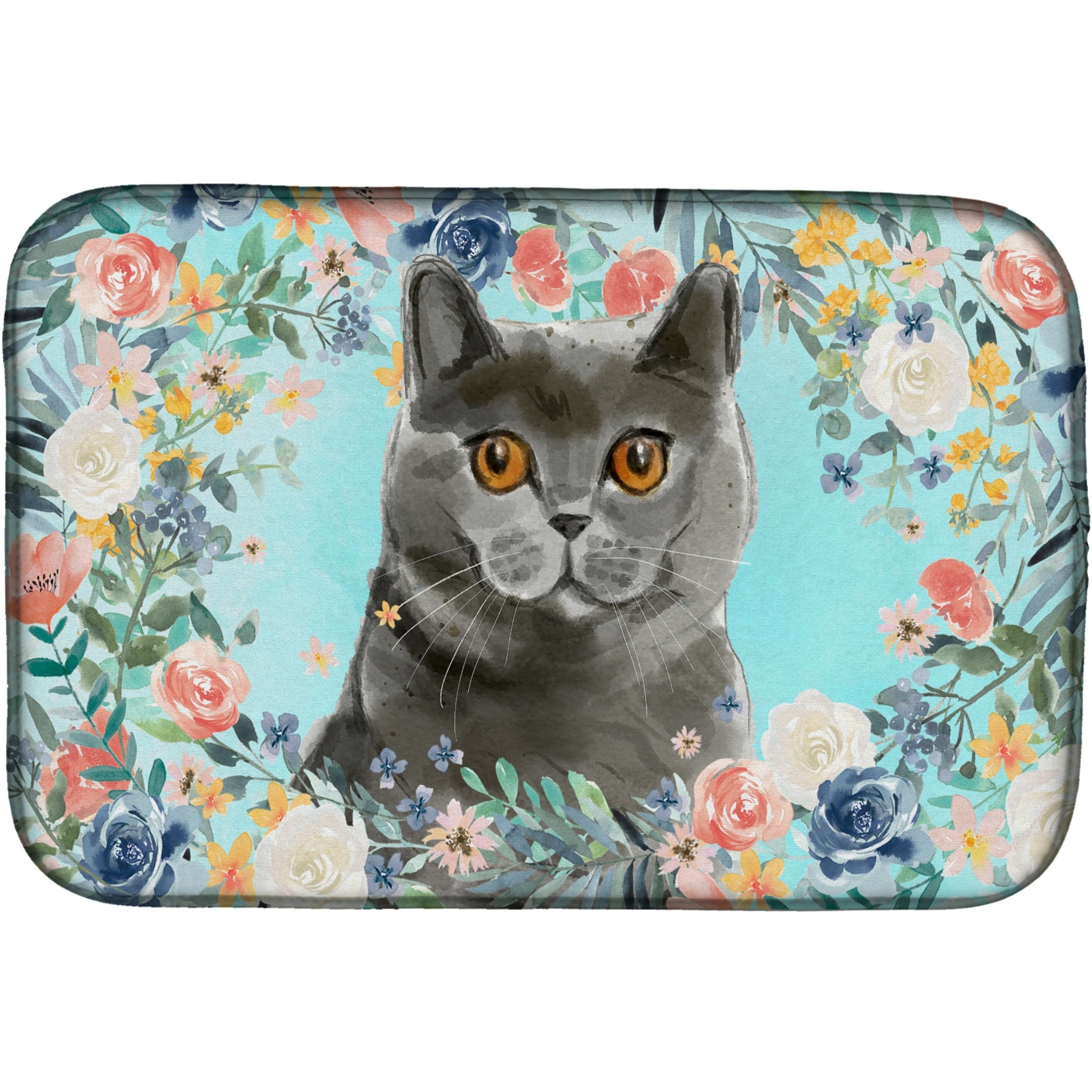 &quotCaroline's Treasures CK3392DDM British Shorthair Spring Flowers dish-drying-mats, 14 x 21, Multicolor"