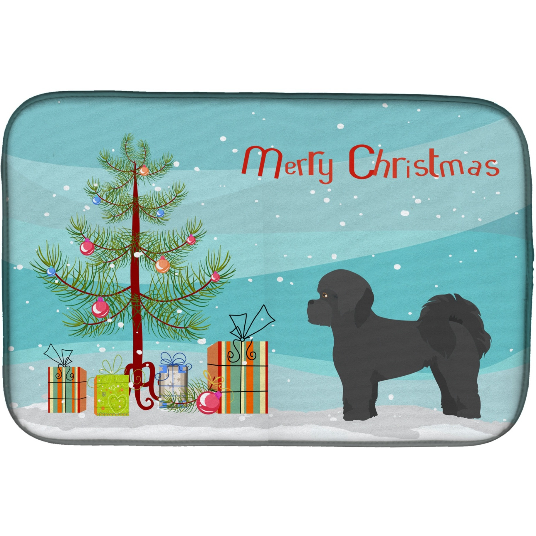 &quotCaroline's Treasures CK3852DDM Black Mal-Shi Christmas Tree dish-drying-mats, 14 x 21, Multicolor"