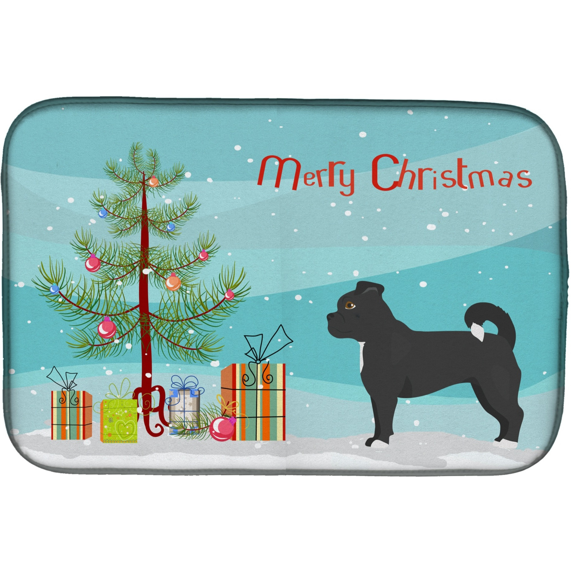 &quotCaroline's Treasures CK3820DDM Black Chug Christmas Tree dish-drying-mats, 14 x 21, Multicolor"