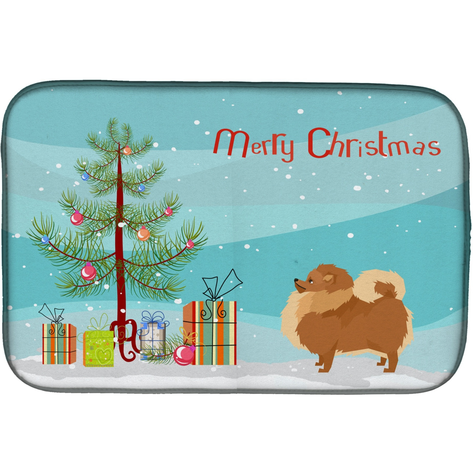&quotCaroline's Treasures CK3555DDM Pomeranian Christmas Tree dish-drying-mats, 14 x 21, Multicolor"