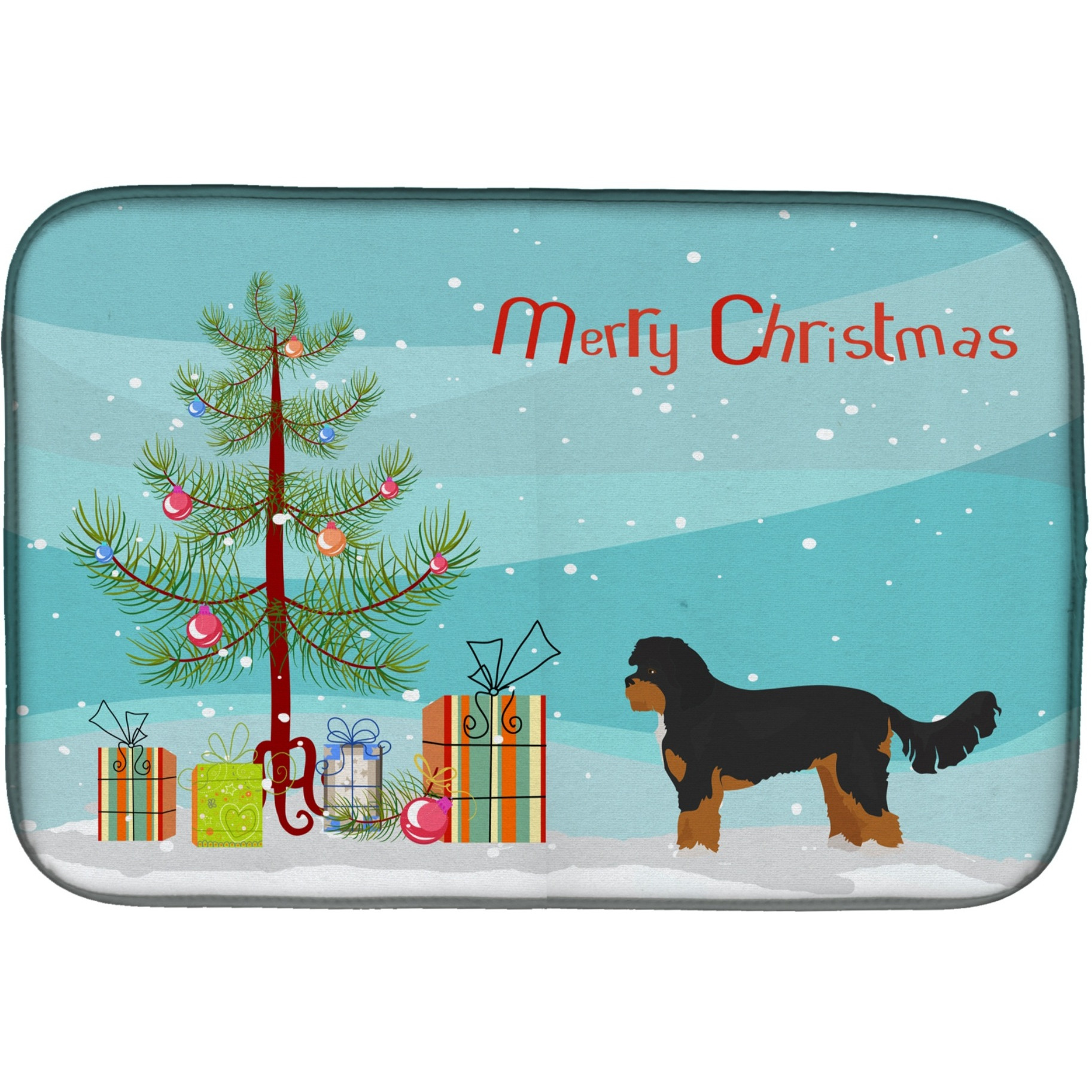 &quotCaroline's Treasures CK3811DDM Black and Tan Cavapoo Christmas Tree dish-drying-mats, 14 x 21, Multicolor"
