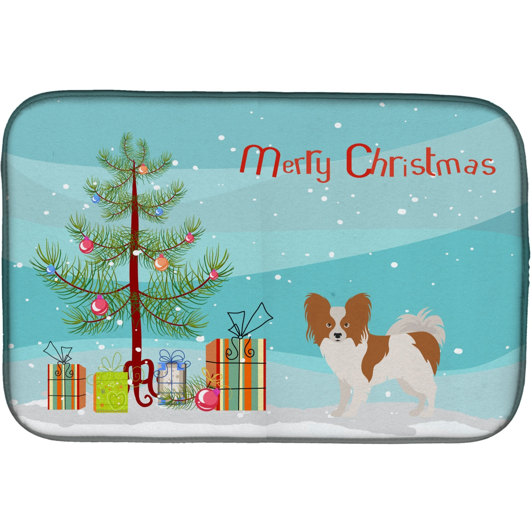 &quotCaroline's Treasures CK3476DDM Papillon Christmas Tree dish-drying-mats, 14 x 21, Multicolor"