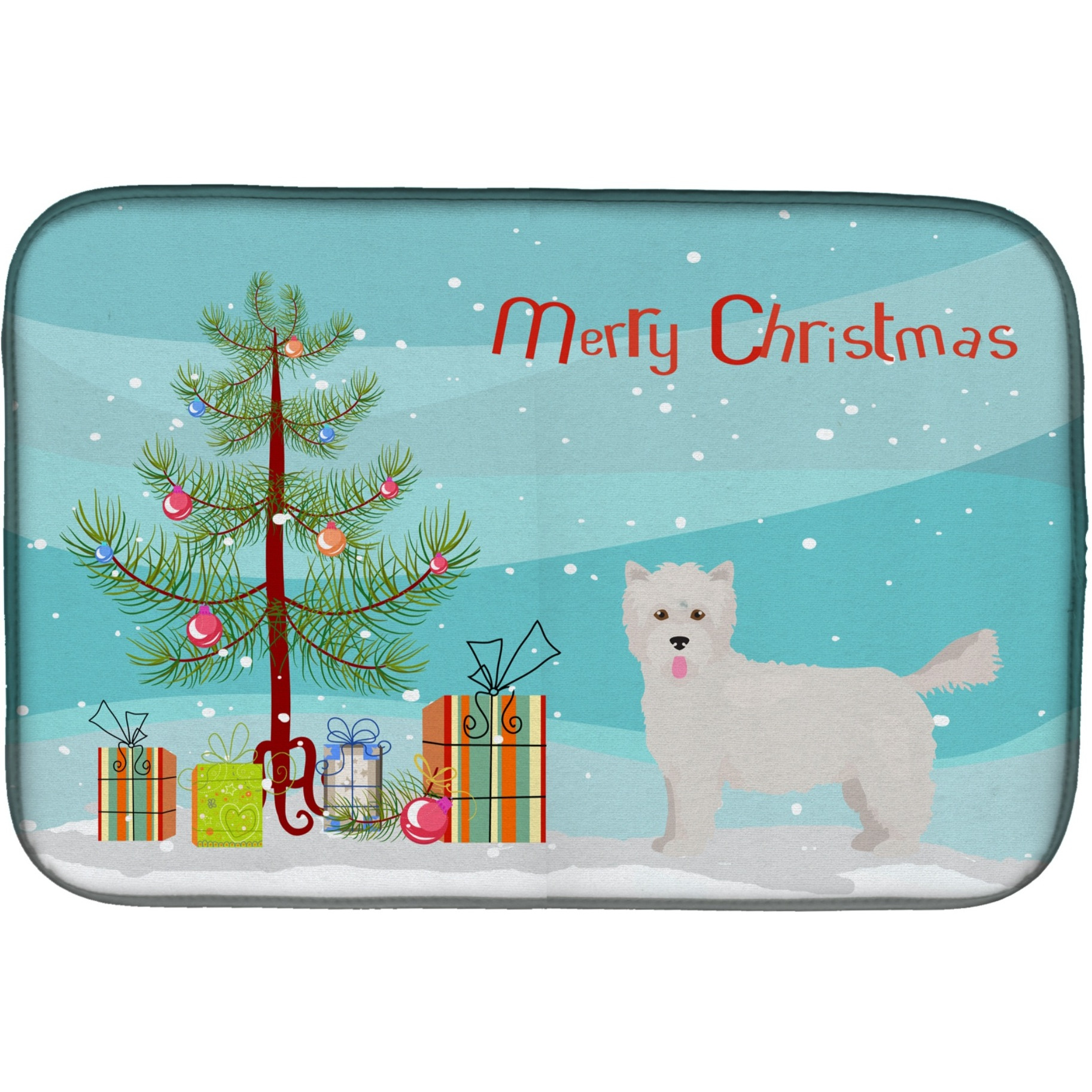 &quotCaroline's Treasures CK3879DDM Westiepoo 2 Christmas Tree dish-drying-mats, 14 x 21, Multicolor"